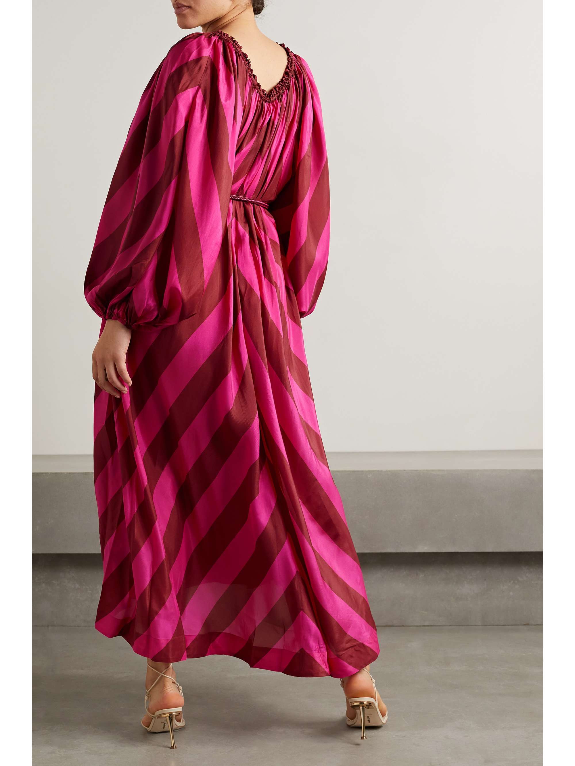 Fuchsia Tiggy belted striped silk midi dress | ZIMMERMANN | NET-A-PORTER