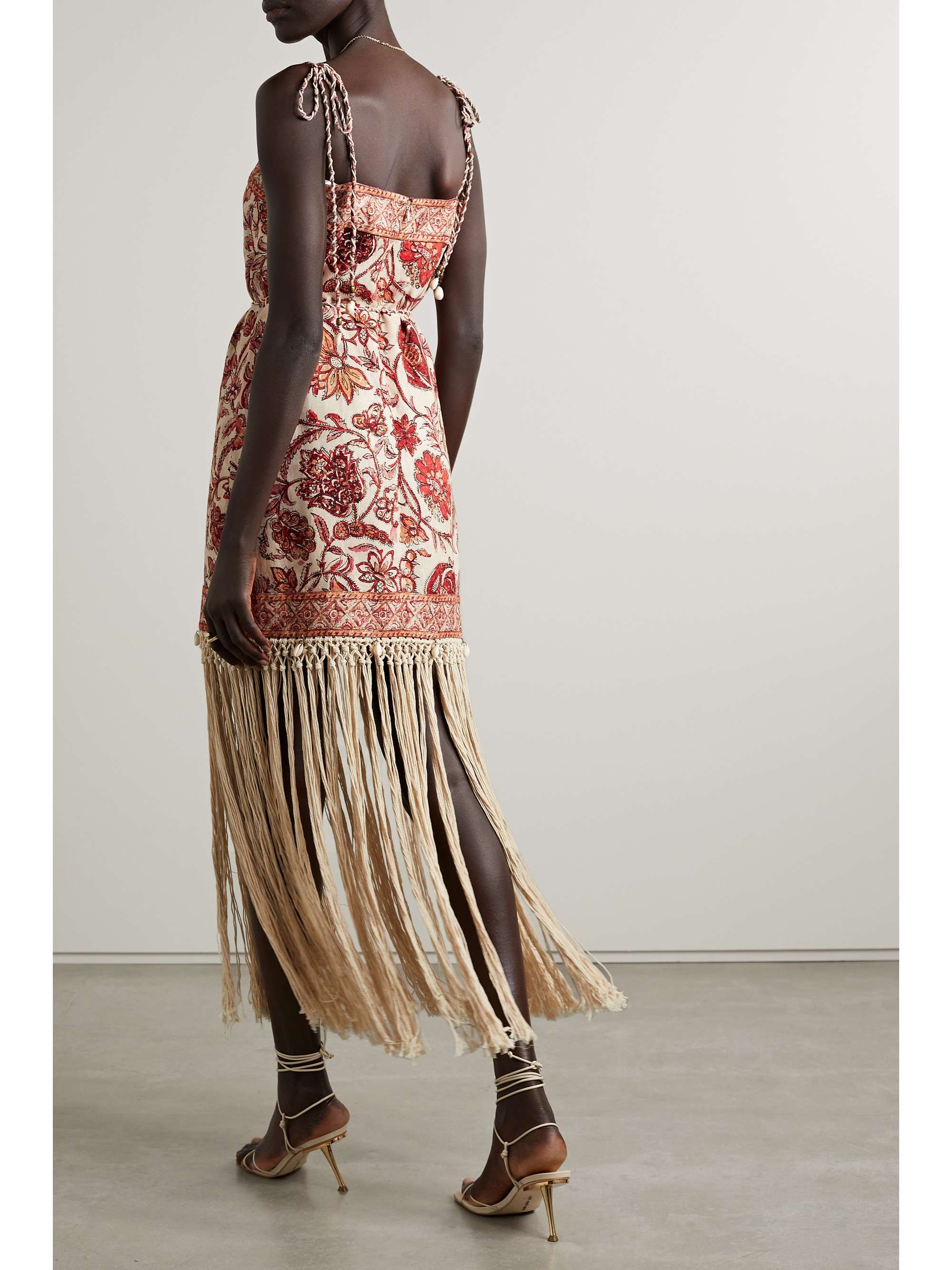 ZIMMERMANN Vitali belted fringed embellished printed cotton mini dress