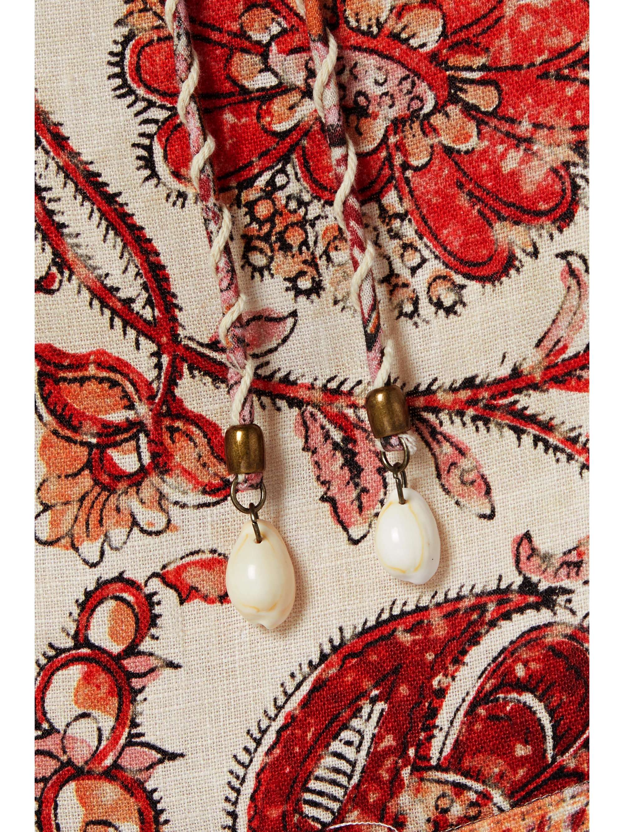 ZIMMERMANN Vitali belted fringed embellished printed cotton mini dress