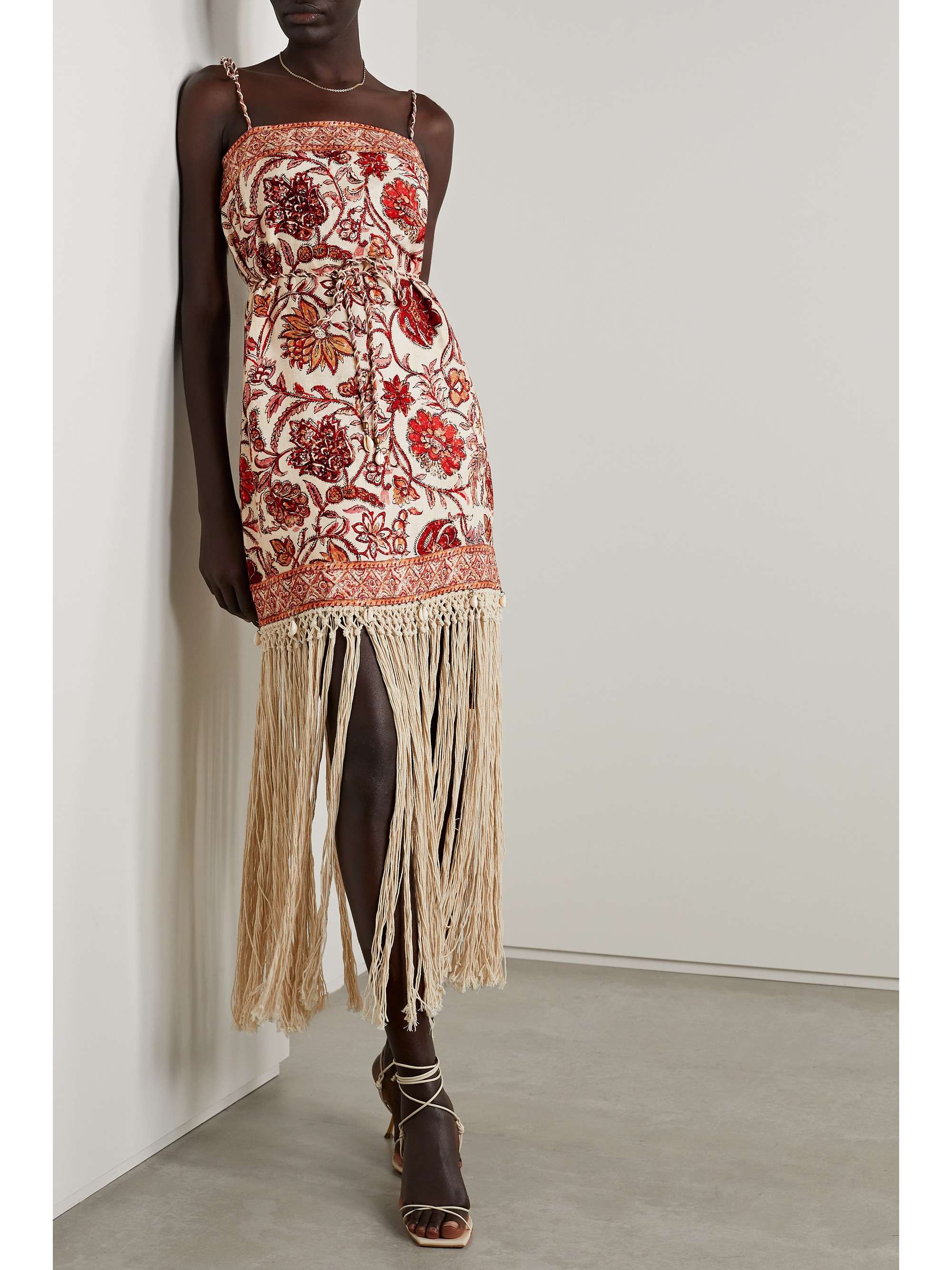 ZIMMERMANN Vitali belted fringed embellished printed cotton mini dress |  NET-A-PORTER