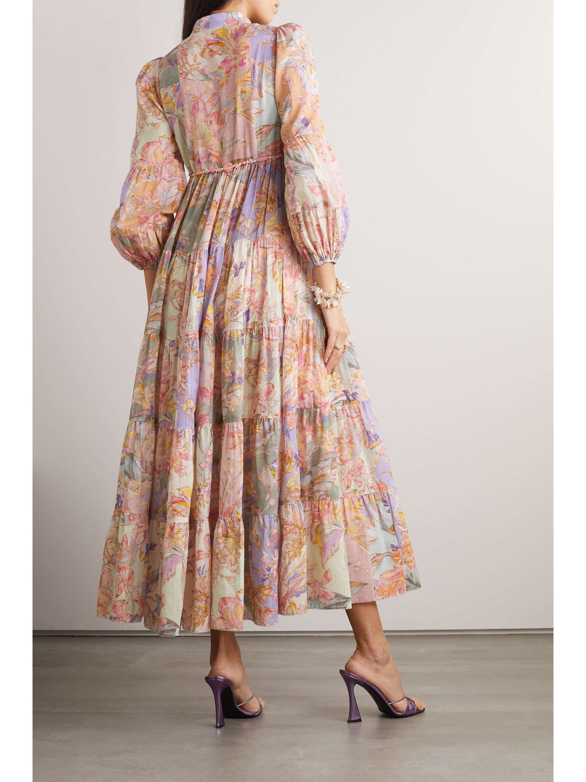 ZIMMERMANN Cira belted tiered printed cottonvoile midi shirt dress
