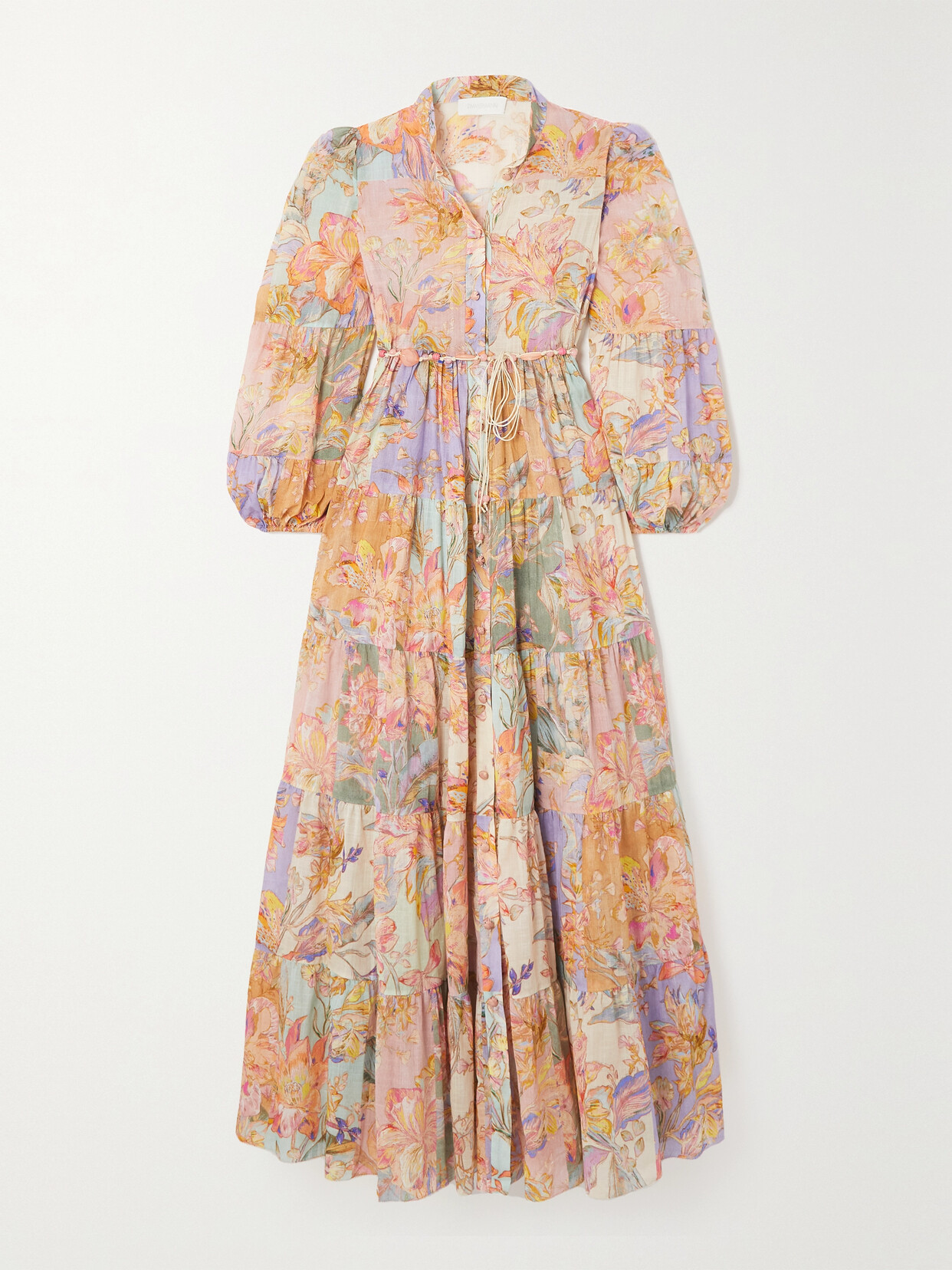 Zimmermann - Cira Belted Tiered Printed Cotton-voile Midi Shirt Dress - Pink