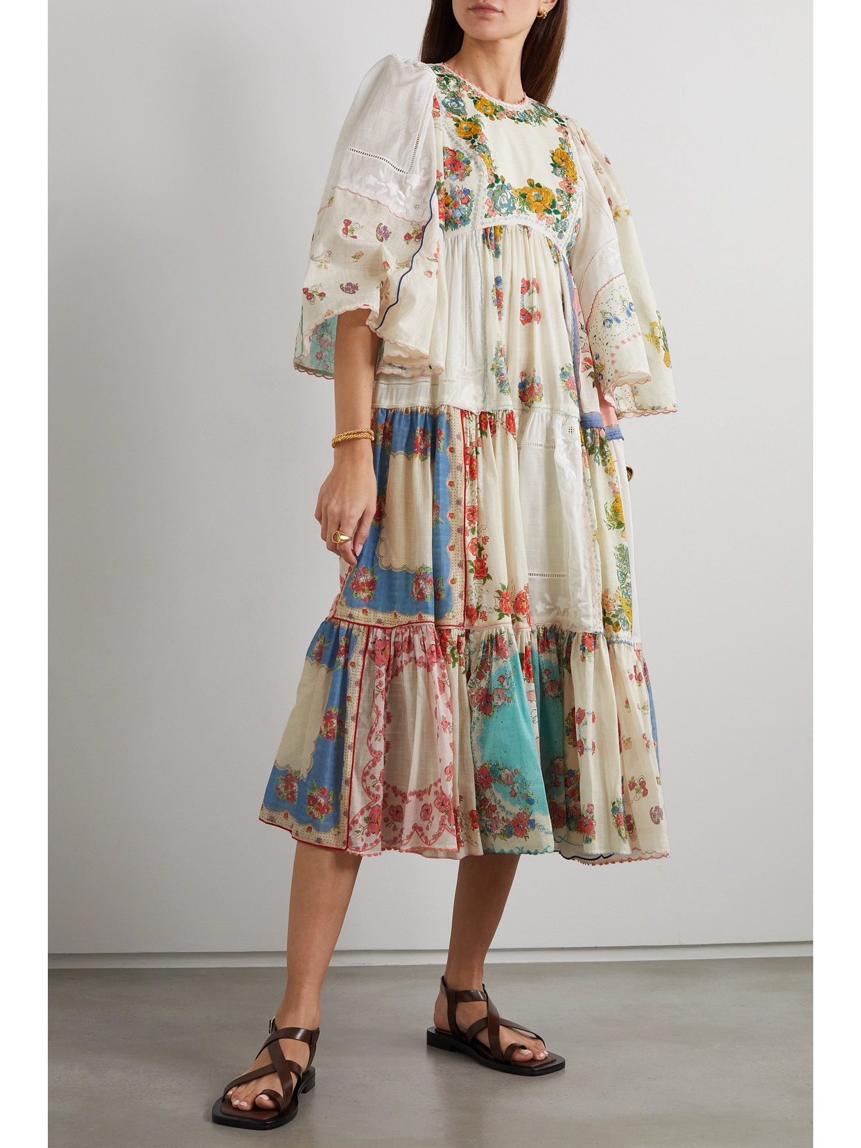 Zimmermann Clover Patchwork Cotton Midi Dress In Ivory Multi ModeSens