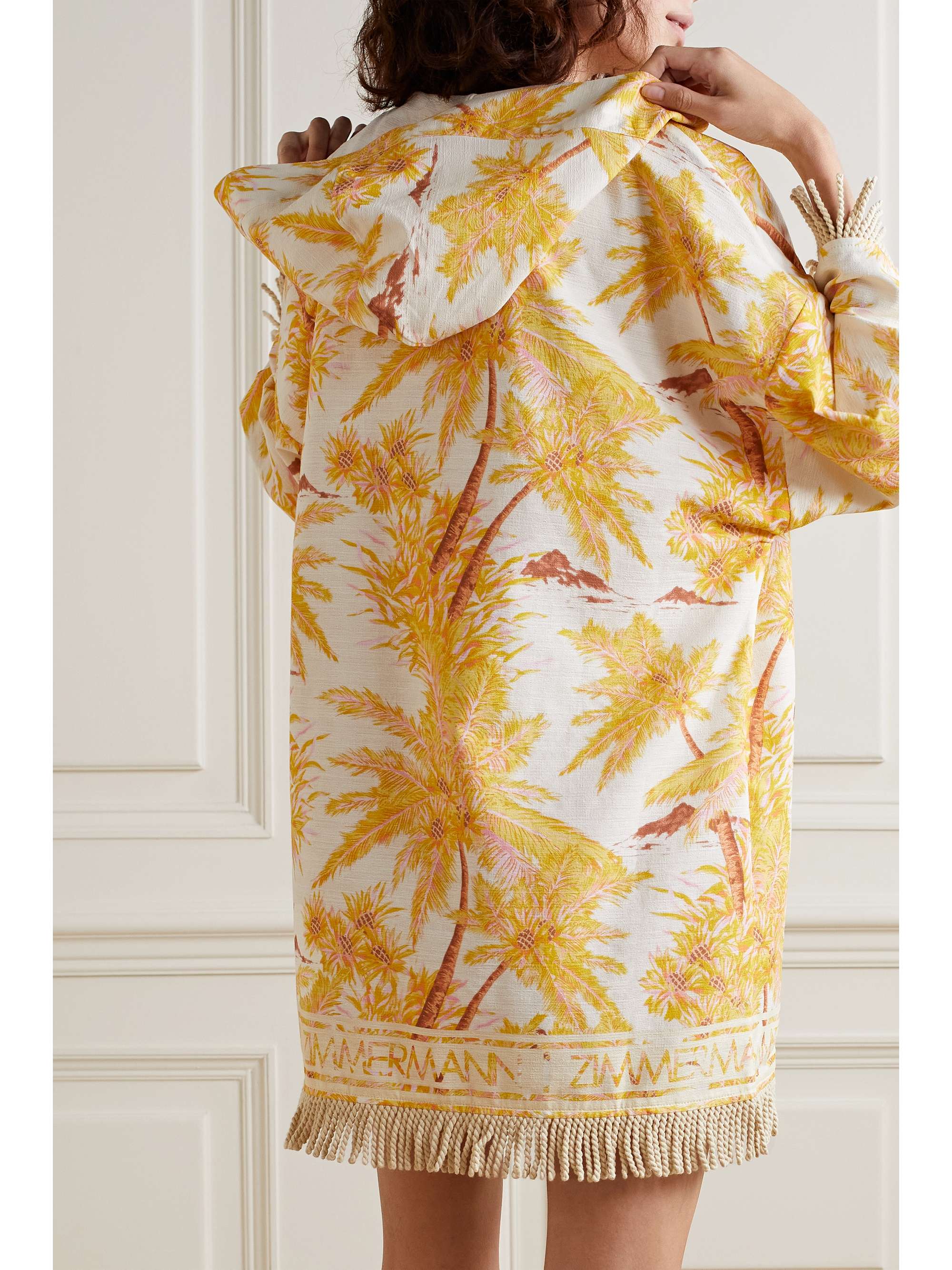 ZIMMERMANN Cira hooded fringed printed cotton mini dress