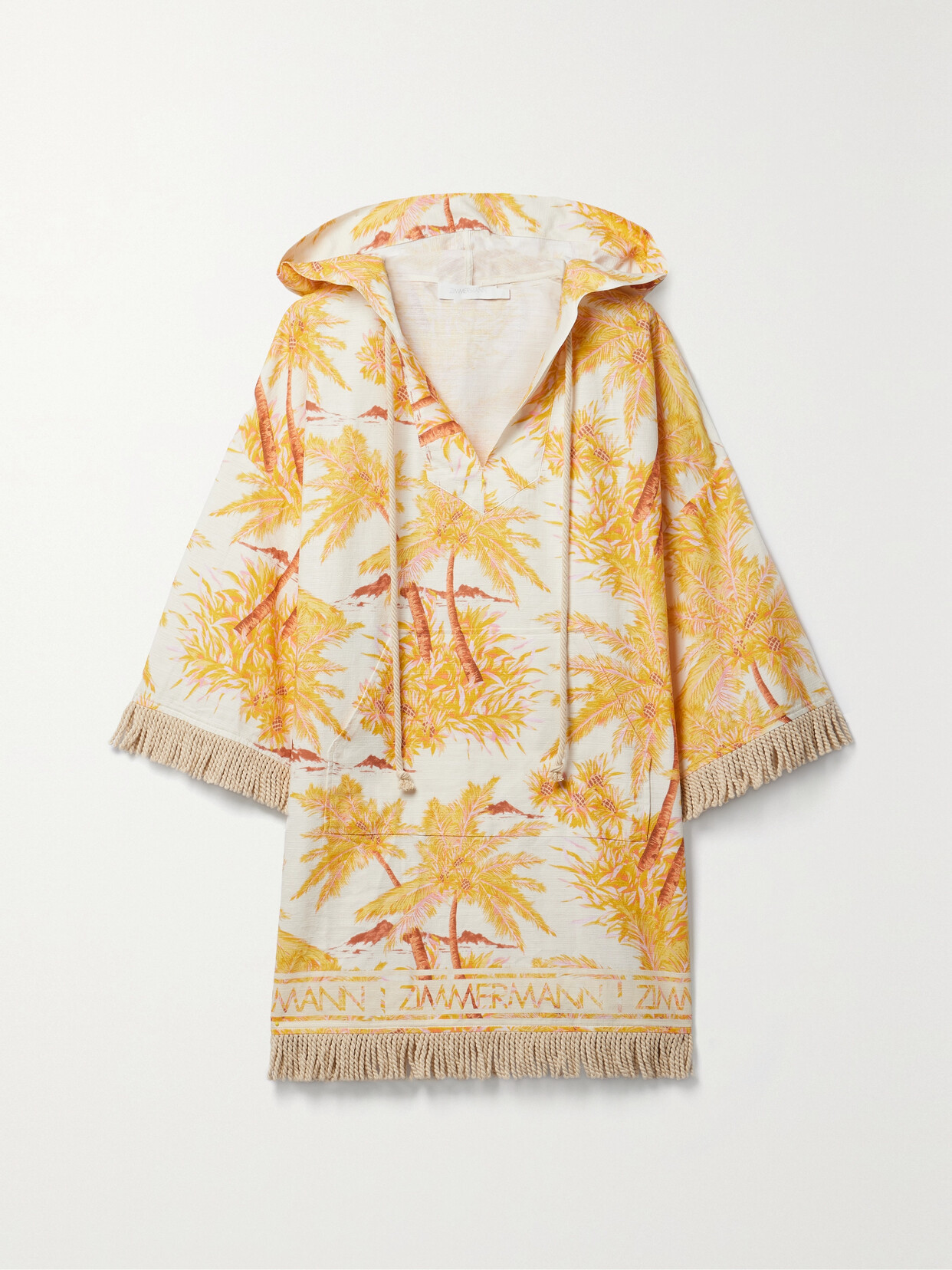 Zimmermann - Cira Hooded Fringed Printed Cotton Mini Dress - Yellow