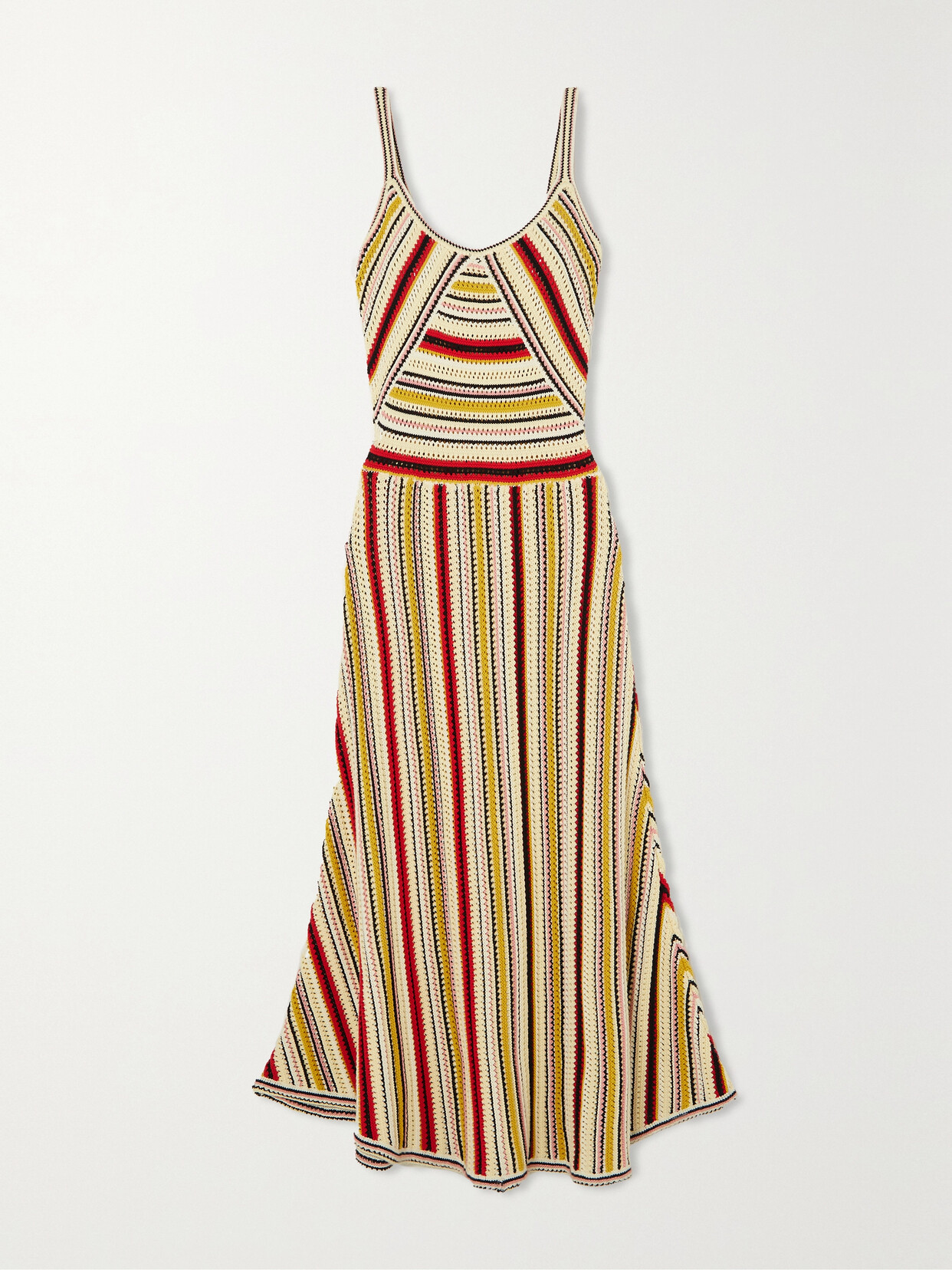 Zimmermann Vitali Striped Crochet-knit Cotton Maxi Dress In Red