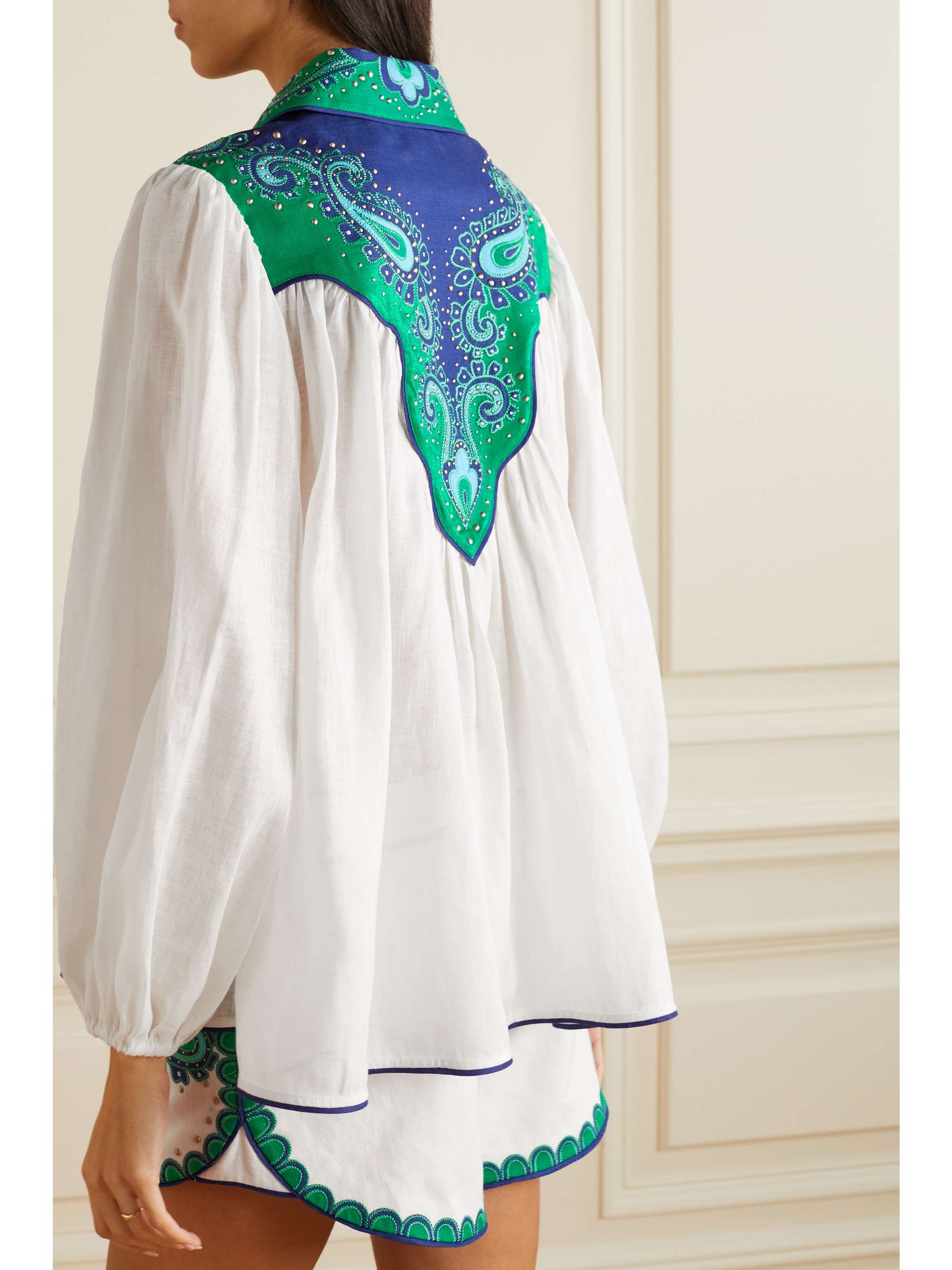 ZIMMERMANN Tiggy embellished appliquéd cotton-trimmed linen blouse