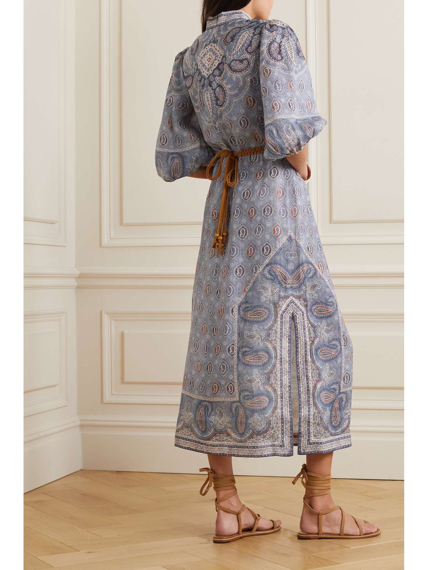 ZIMMERMANN Vitali belted paisleyprint linen midi dress NETAPORTER