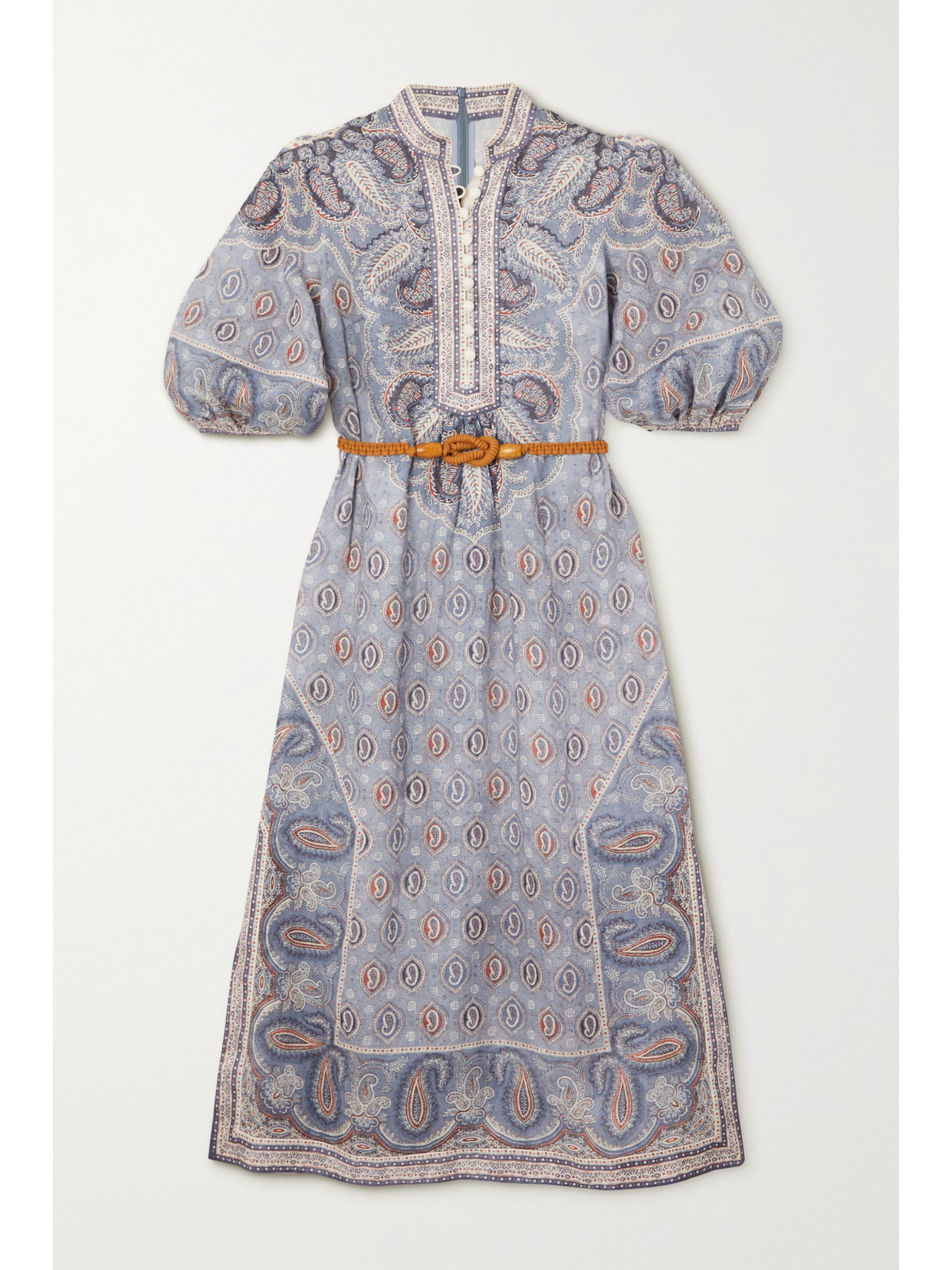 Zimmermann Vitali Belted Paisley-print Linen Midi Dress
