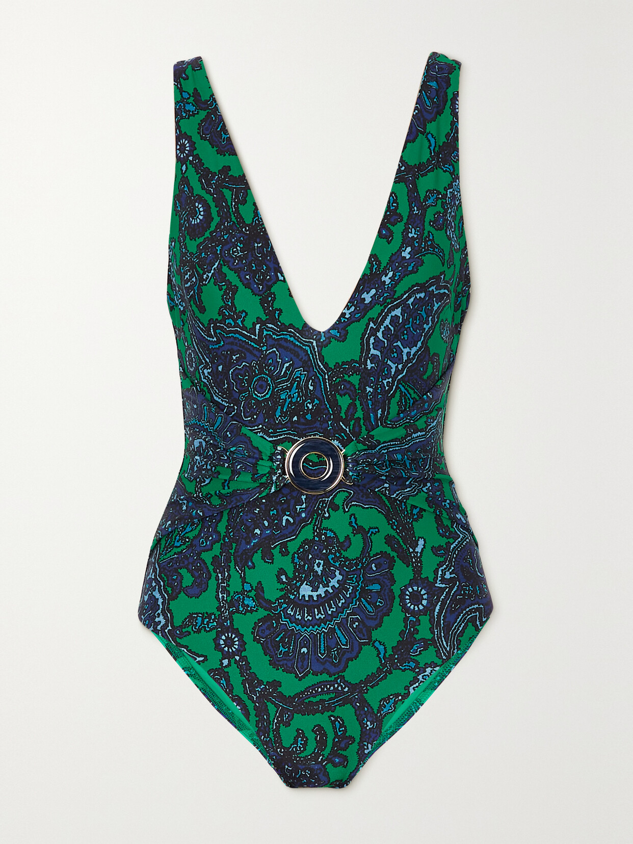 Zimmermann Tiggy Embellished Paisley-print Swimsuit In Green
