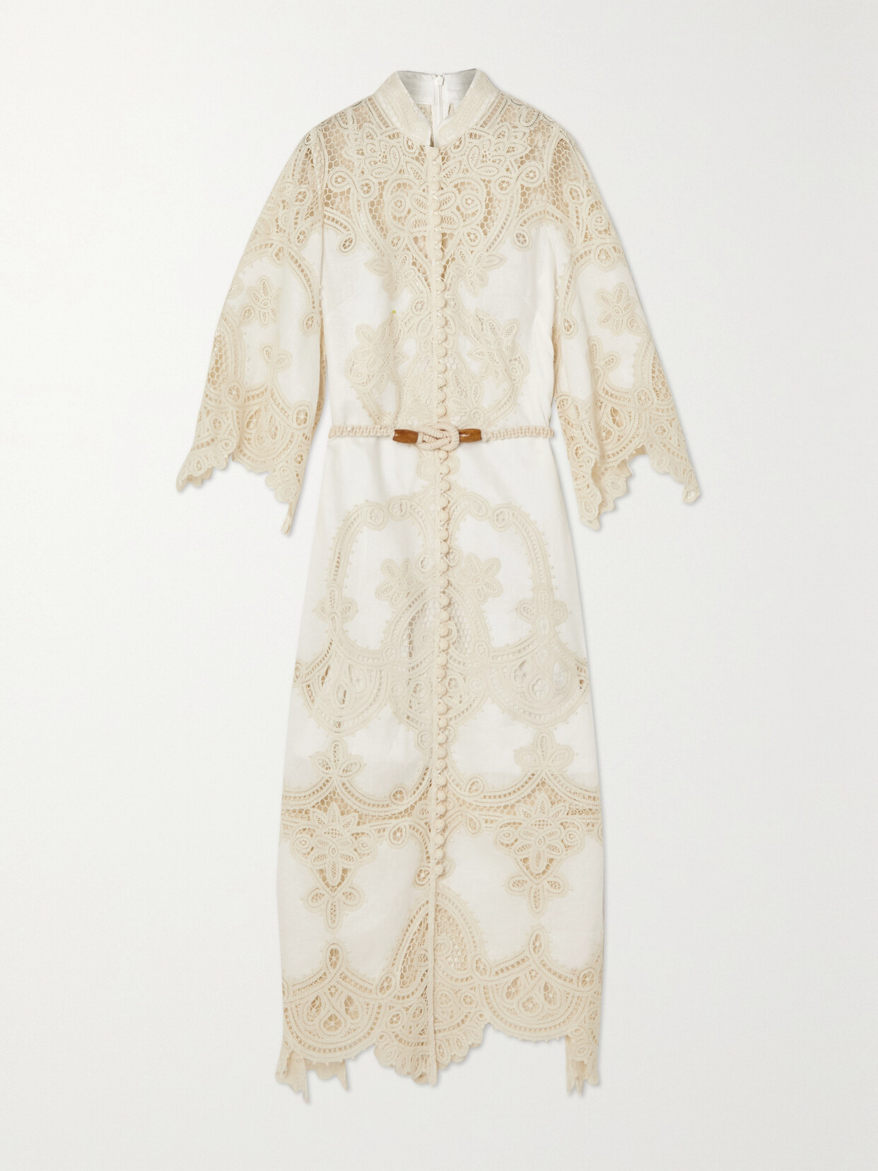 Zimmermann - Tiggy Belted Crocheted-cotton And Linen Midi Dress - Ivory