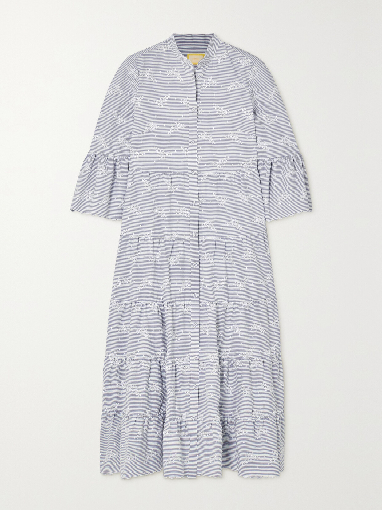 Erdem - Panthea Tiered Embroidered Striped Cotton-blend Midi Dress - Blue