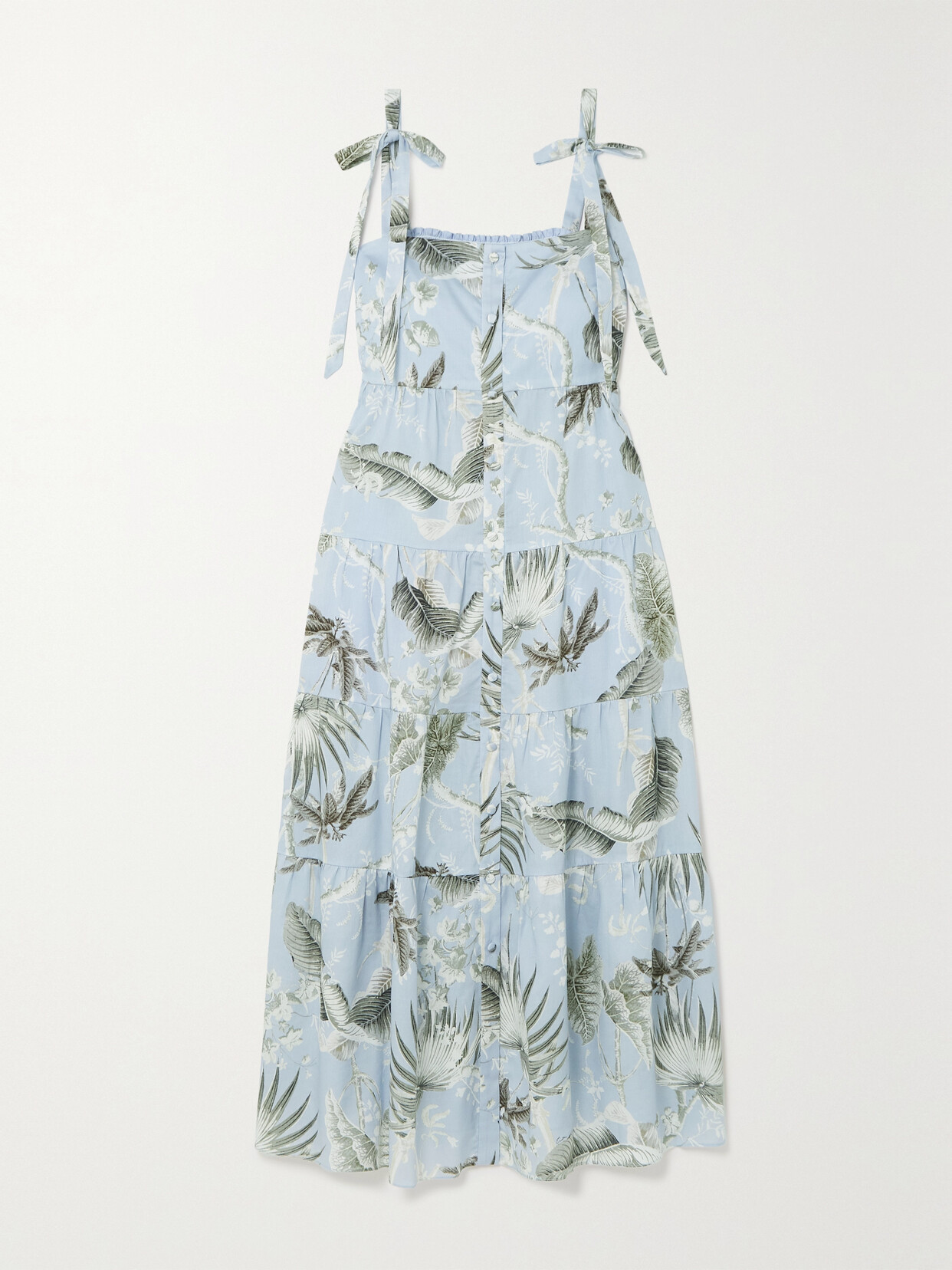 Erdem Georgiana Tie-detailed Printed Cotton And Silk-blend Voile Midi Dress In Wild Palm Blue