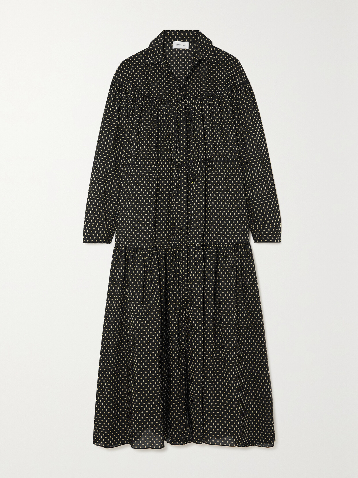 Matteau Tiered Polka-dot Cotton And Silk-blend Shirt Dress - Black