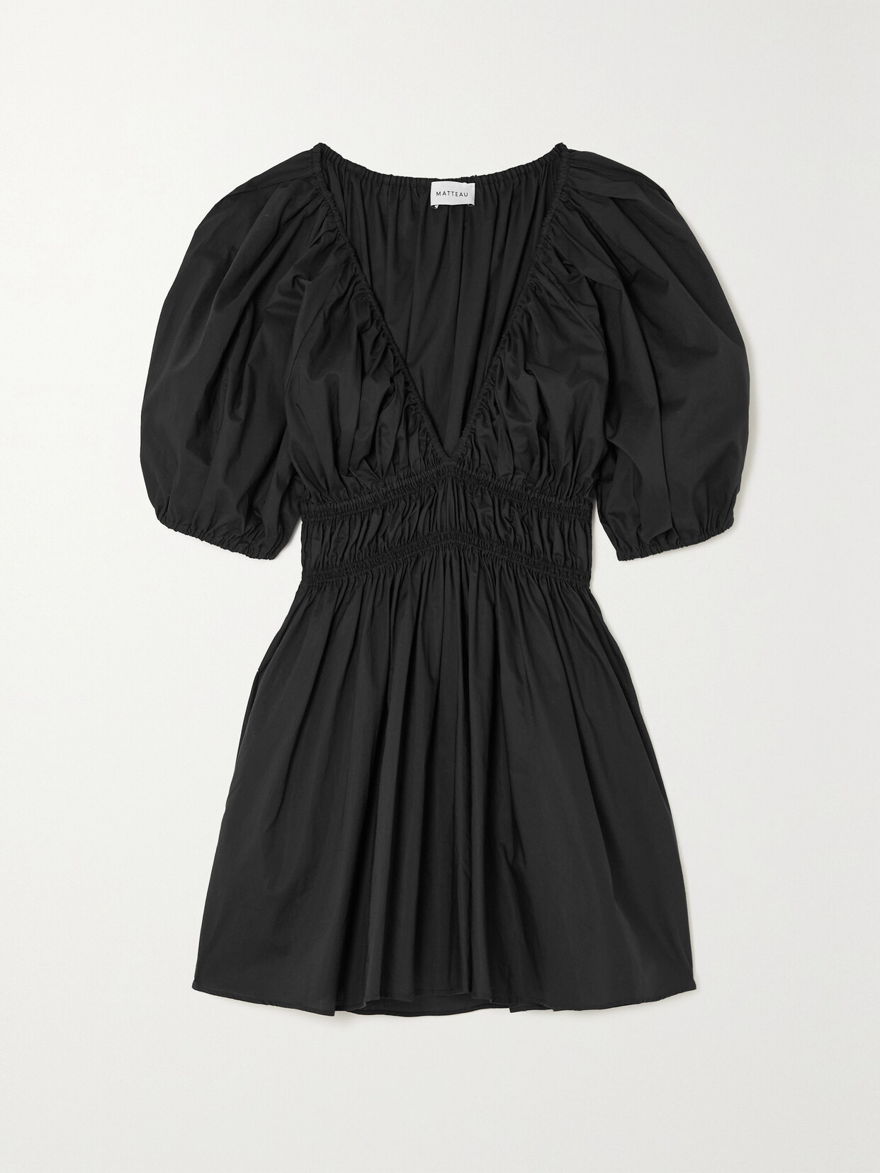 Matteau Shirred Plunge Mini Dress In Black