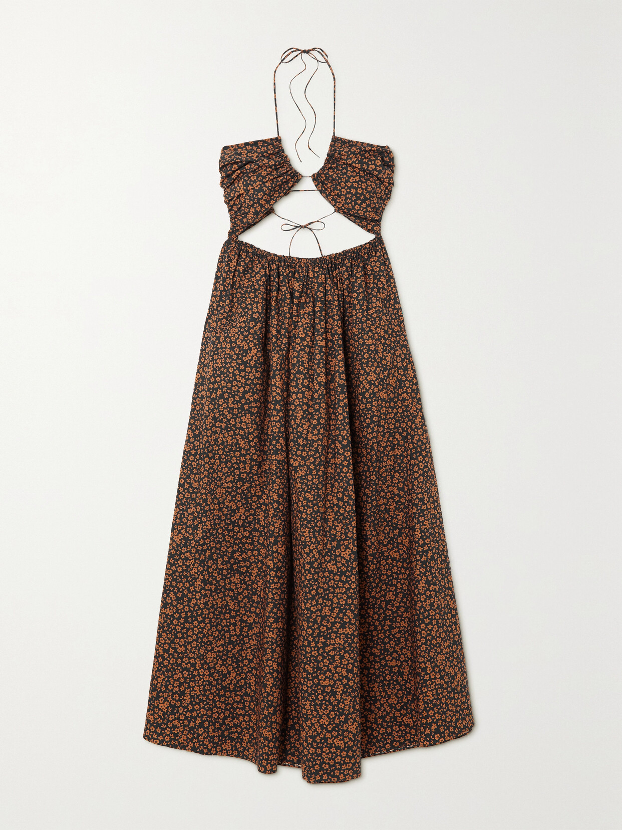 Matteau Cutout Floral-print Cotton-poplin Maxi Dress - Brown