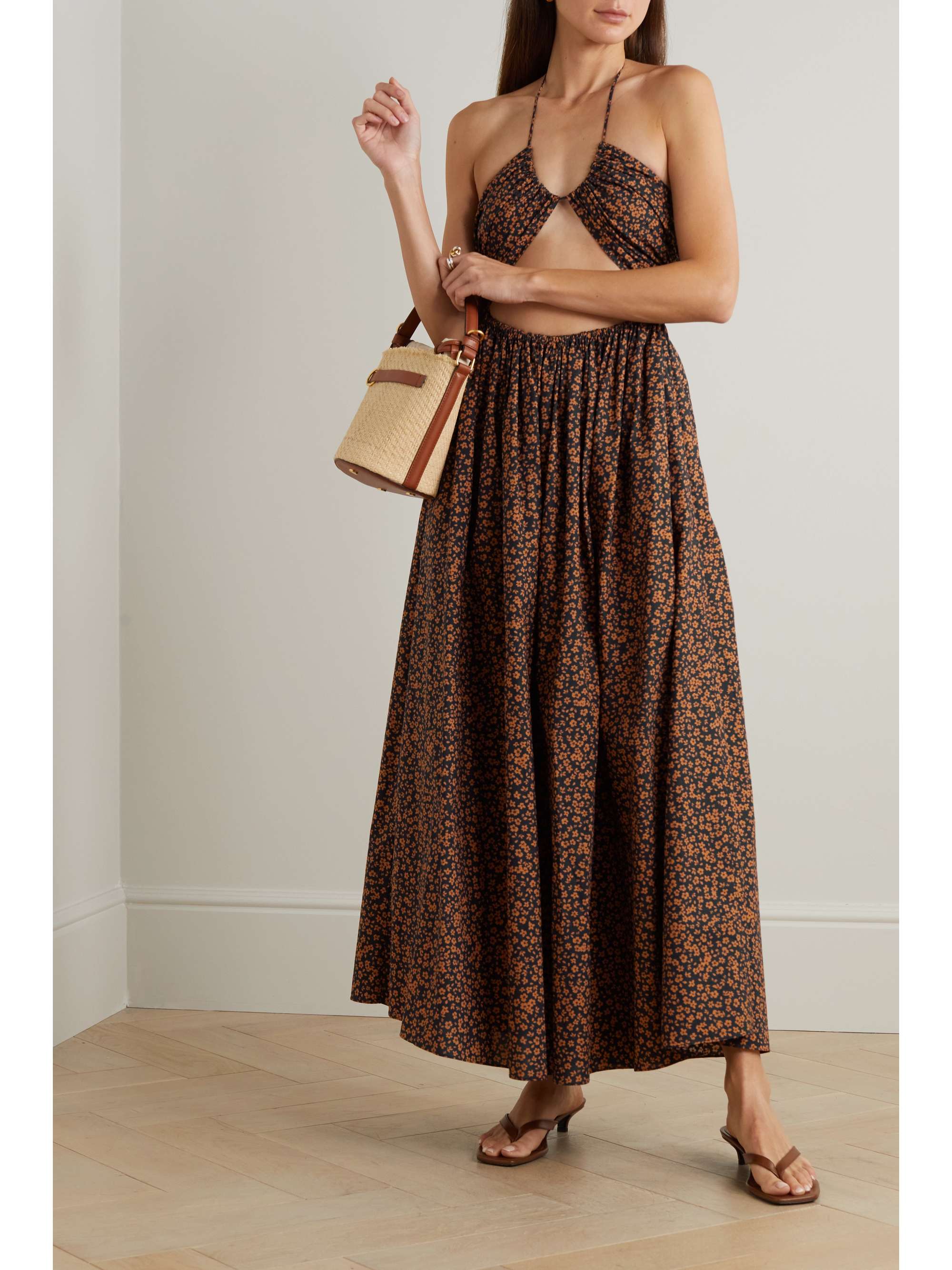 MATTEAU Cutout floral-print cotton-poplin maxi dress