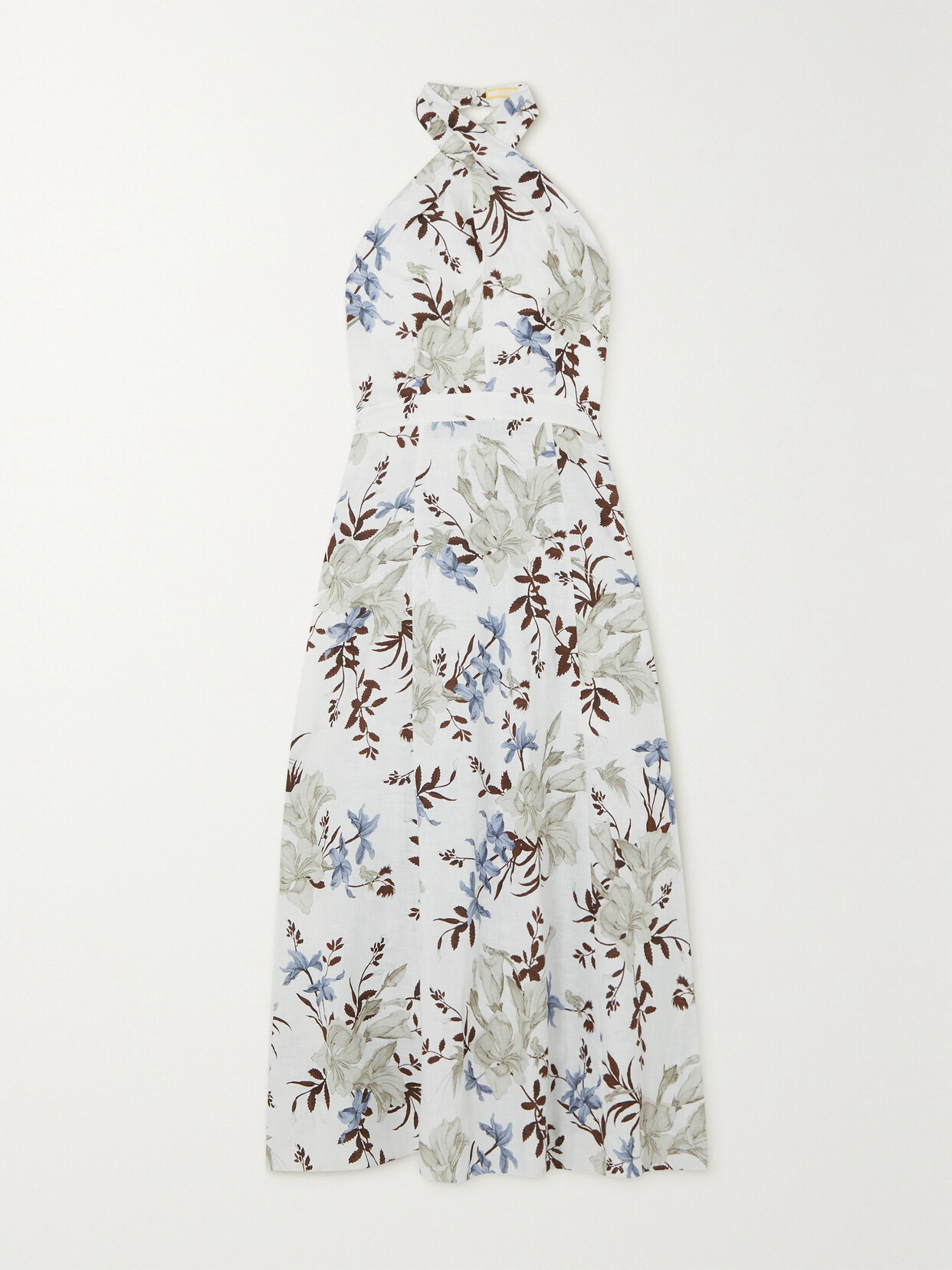 Shop Erdem Selene Bow-detailed Floral-print Linen Halterneck Midi Dress In White