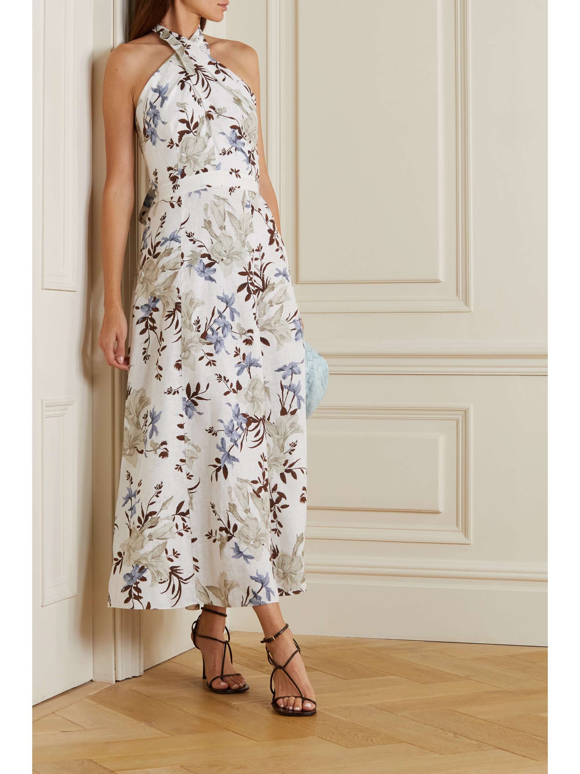 ERDEM Selene bow-detailed floral-print linen halterneck midi dress ...