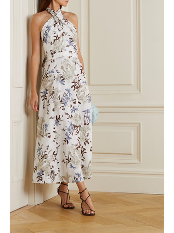 Erdem Selene bow-detailed floral-print linen halterneck midi dress