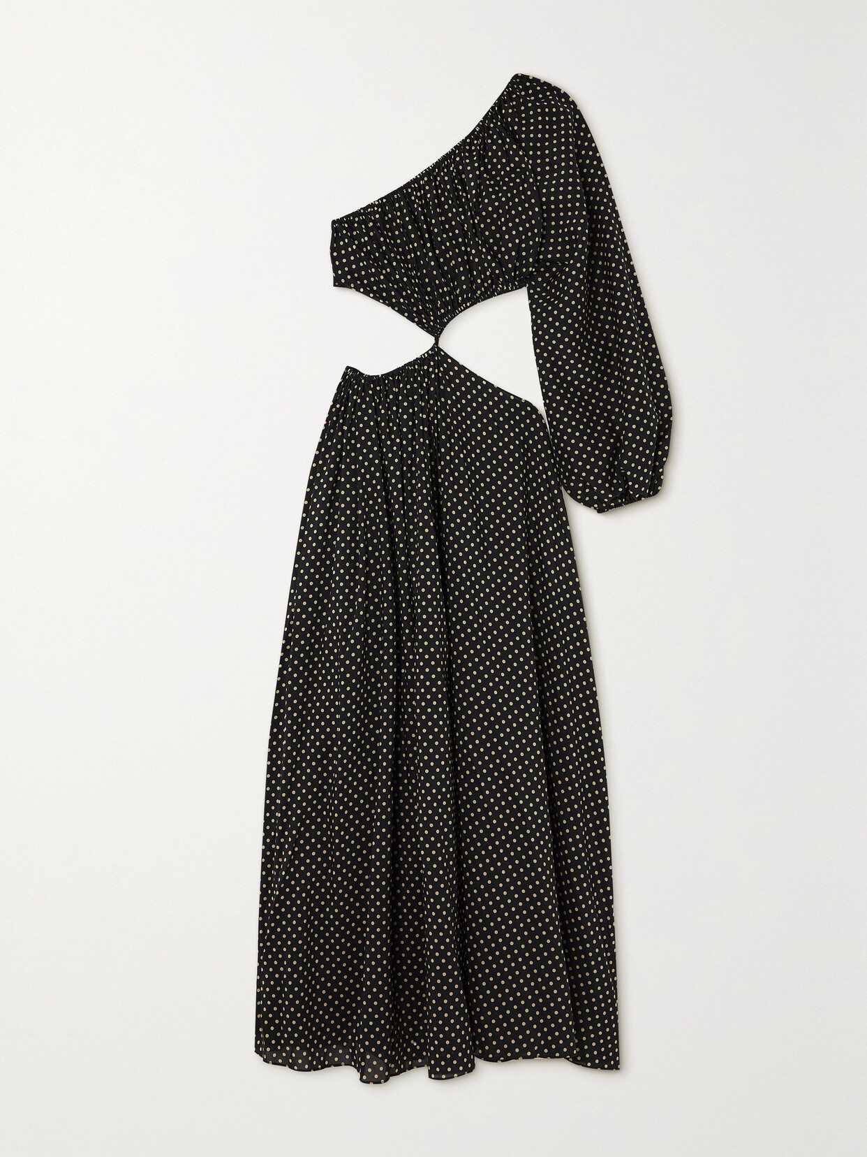 Matteau Asymmetric Cutout Polka-dot Cotton And Silk-blend Maxi Dress - Black