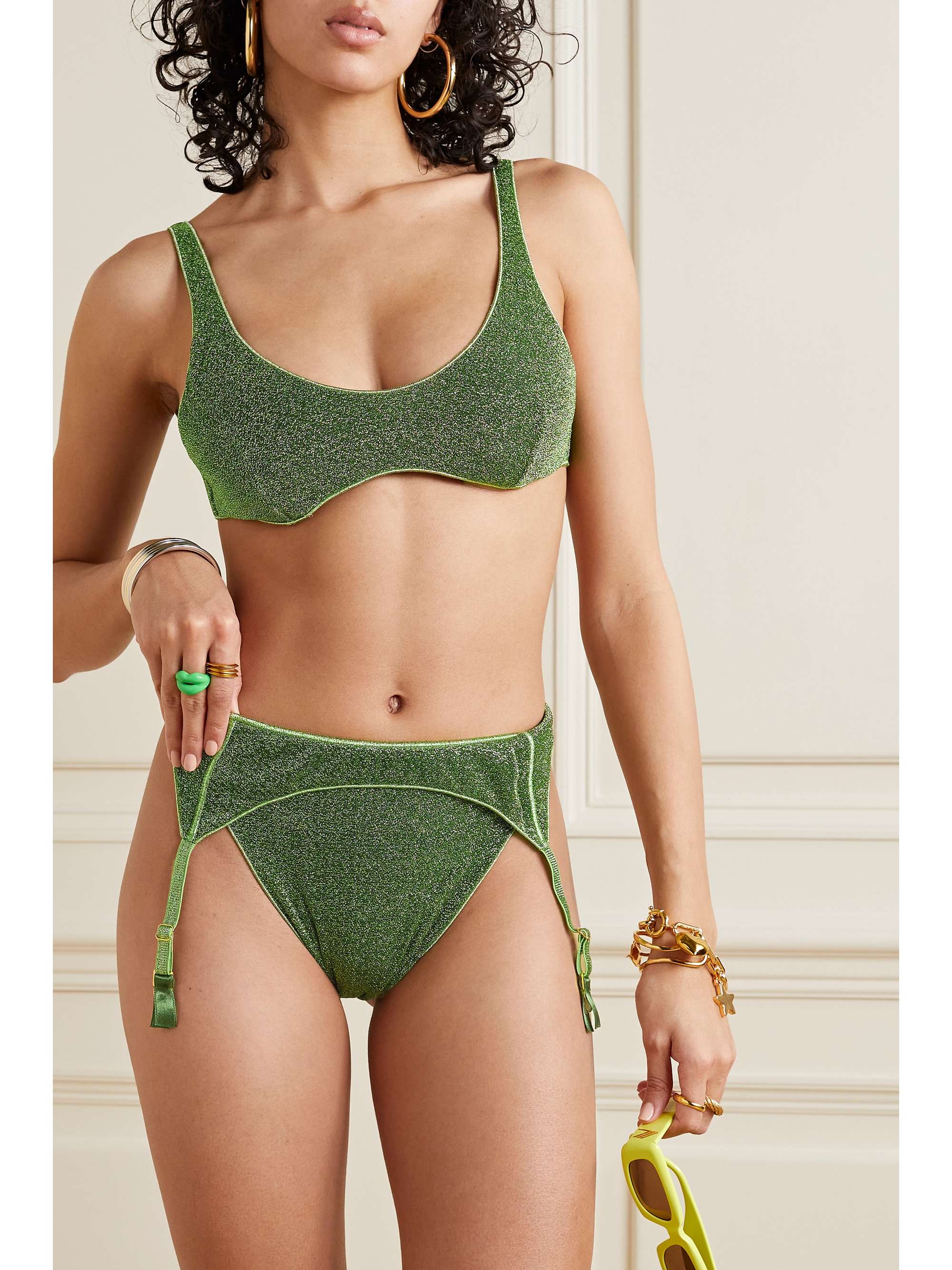 OSÉREE Lumière Sporty Belt stretch-lurex bikini