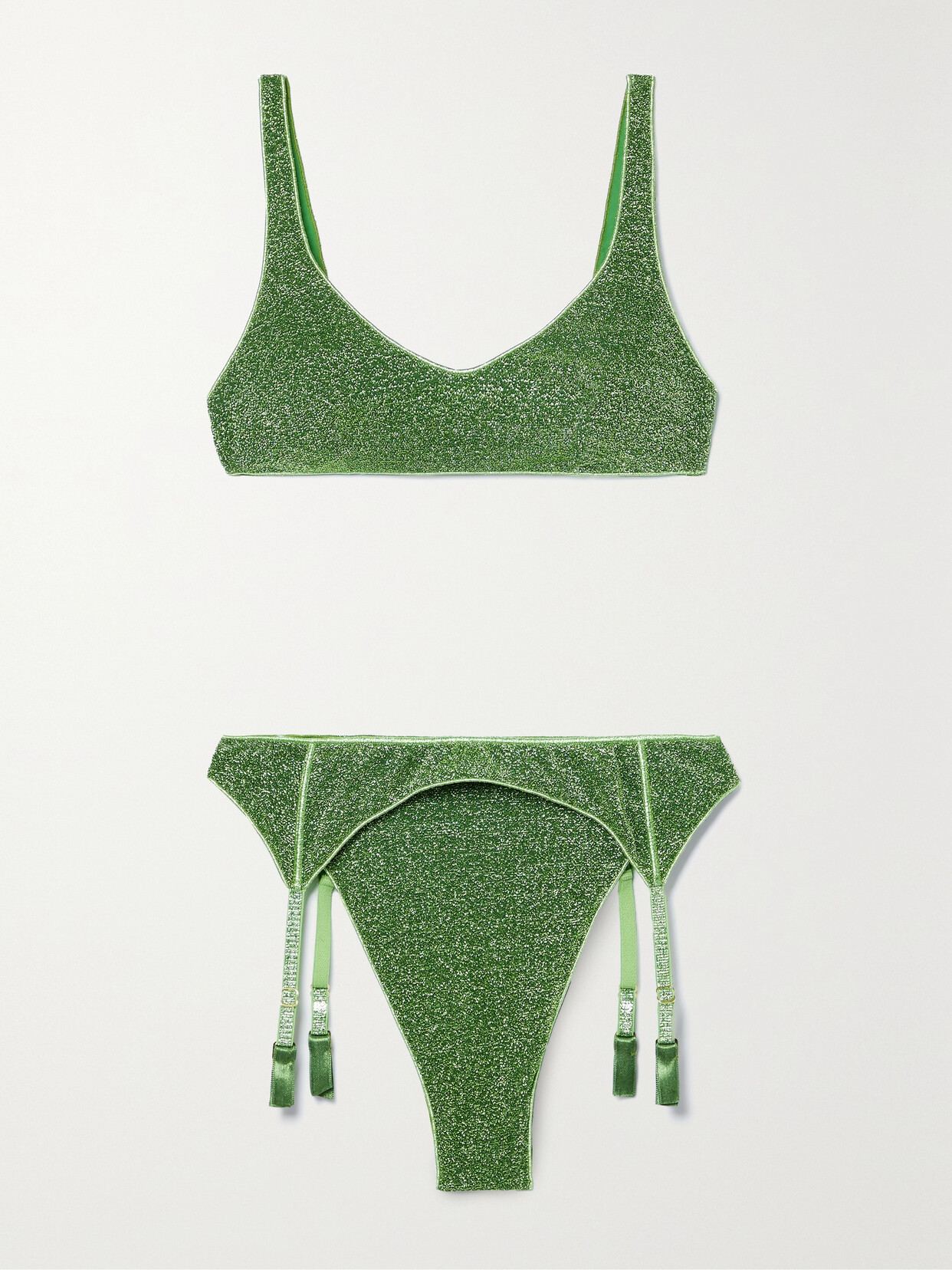 Oséree - Lumière Sporty Belt Stretch-lurex Bikini - Green