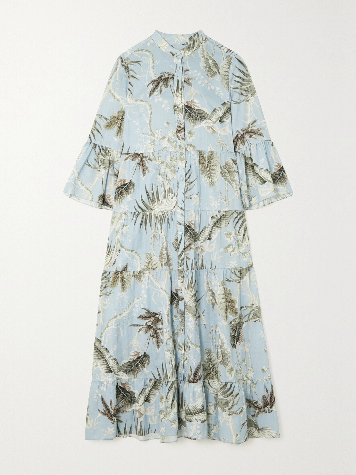 Erdem - Panthea Tiered Floral-print Cotton Midi Dress - Blue