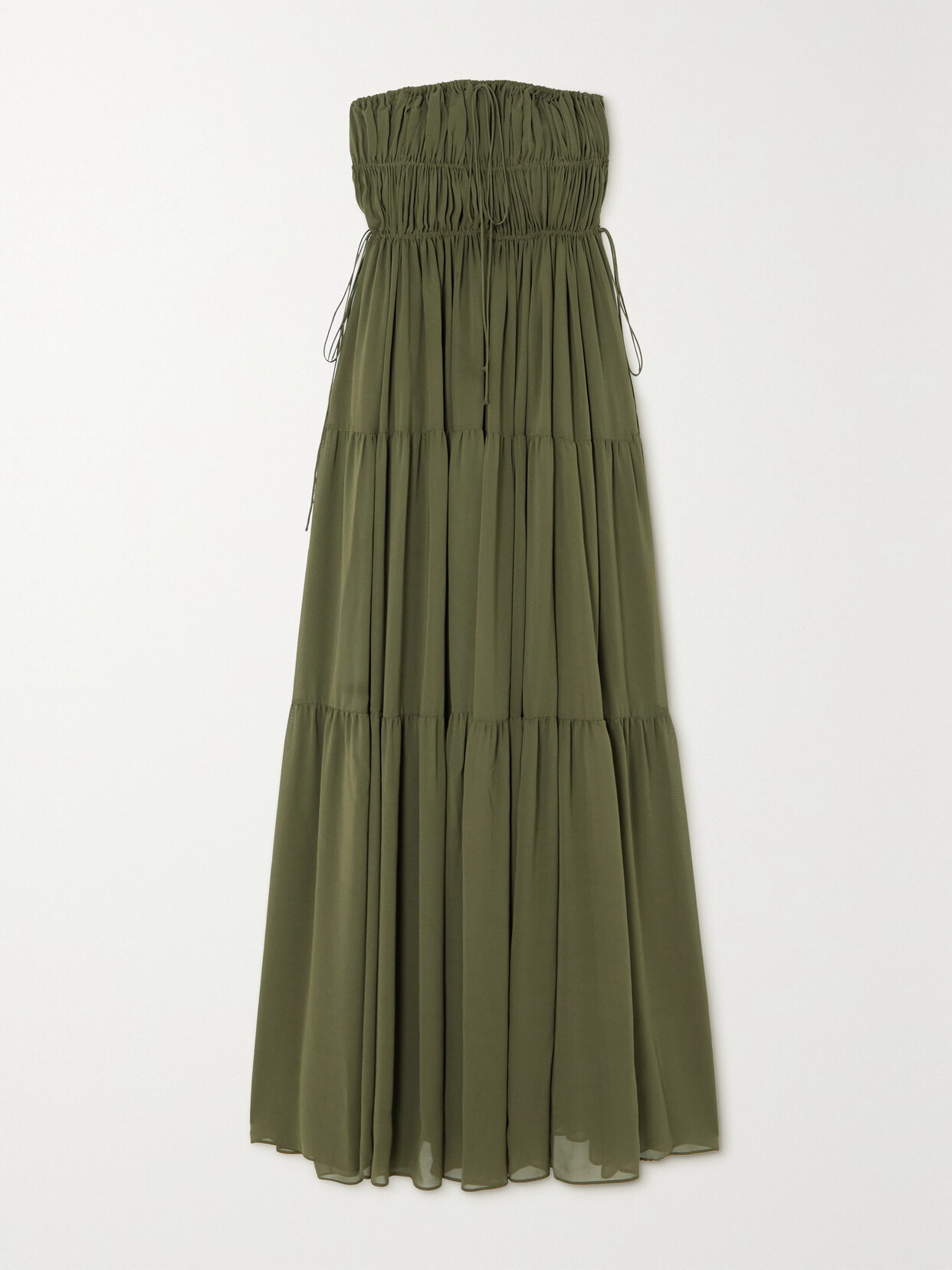 Matteau Tiered Shirred Silk Maxi Dress - Green