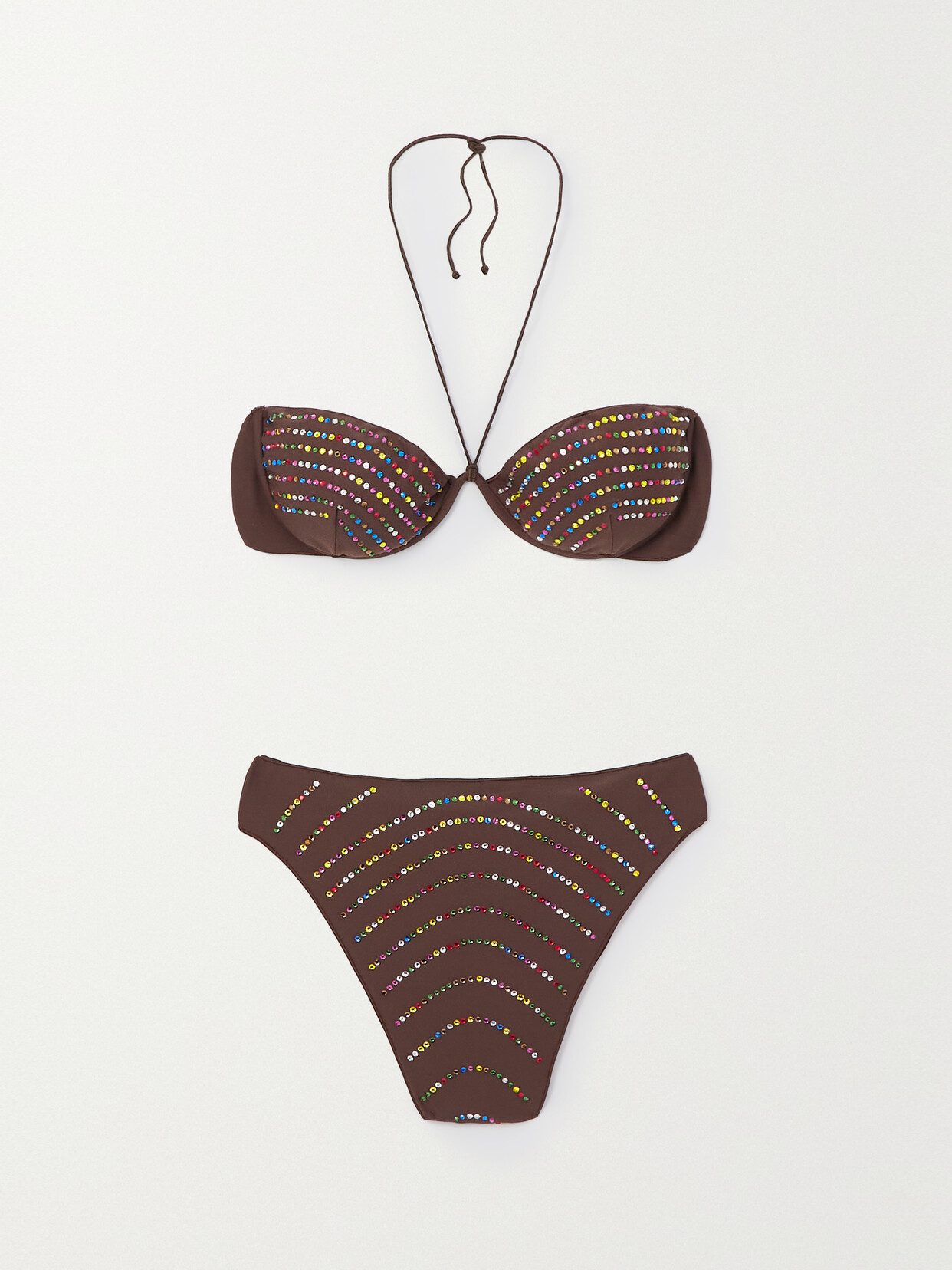 Oséree - Gem Crystal-embellished Halterneck Bikini - Brown