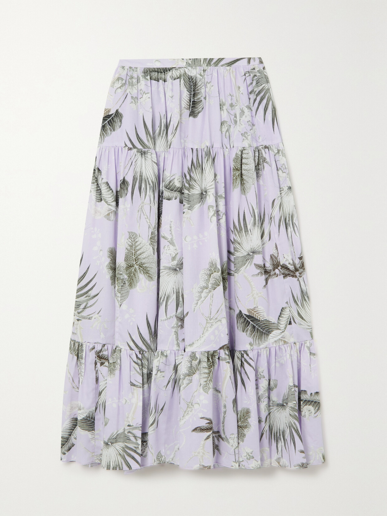 Shop Erdem Olympia Tiered Printed Cotton-poplin Midi Skirt In Purple