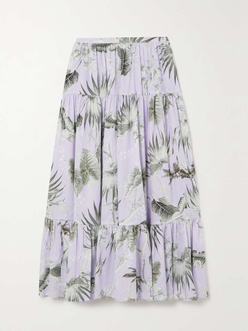 Erdem Olympia Tiered Printed Cotton-poplin Midi Skirt