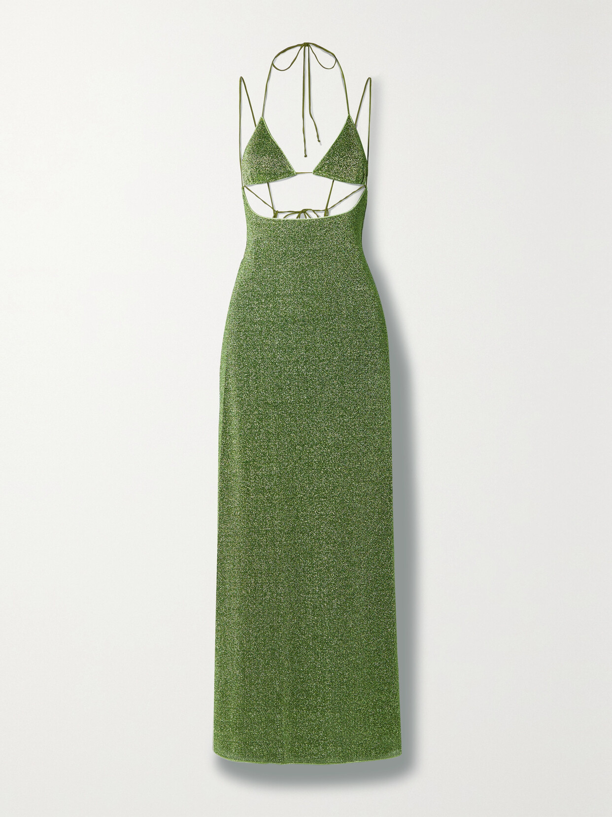 Oséree - Lumière Cutout Metallic Stretch-knit Maxi Dress - Green