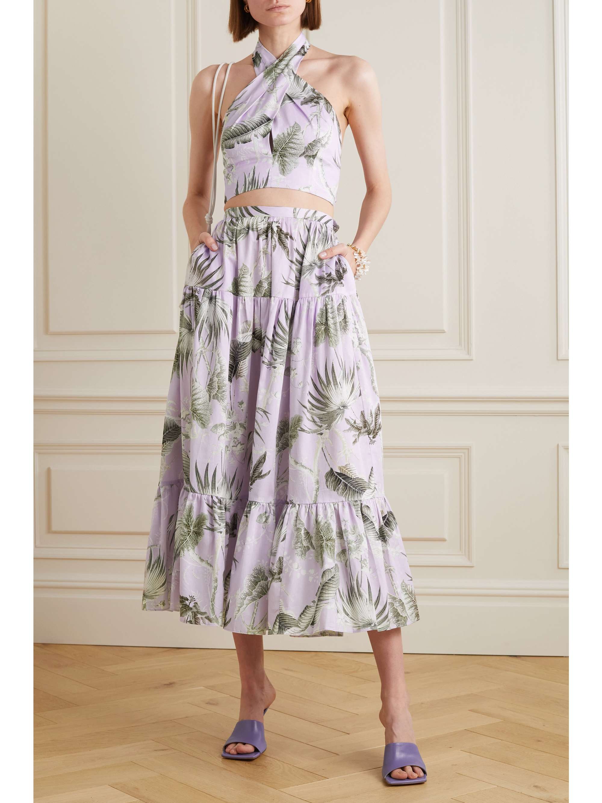 ERDEM Luna cropped cotton halterneck top