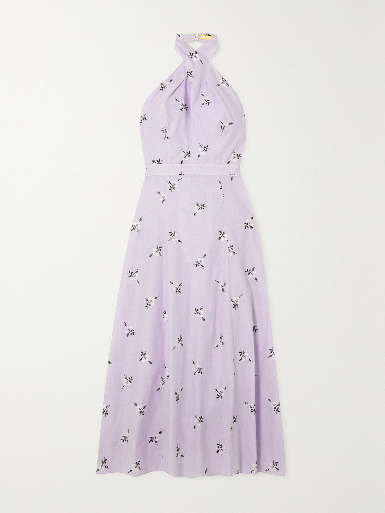 Shop Erdem Selene Embroidered Cotton And Linen-blend Halterneck Midi Dress In Purple