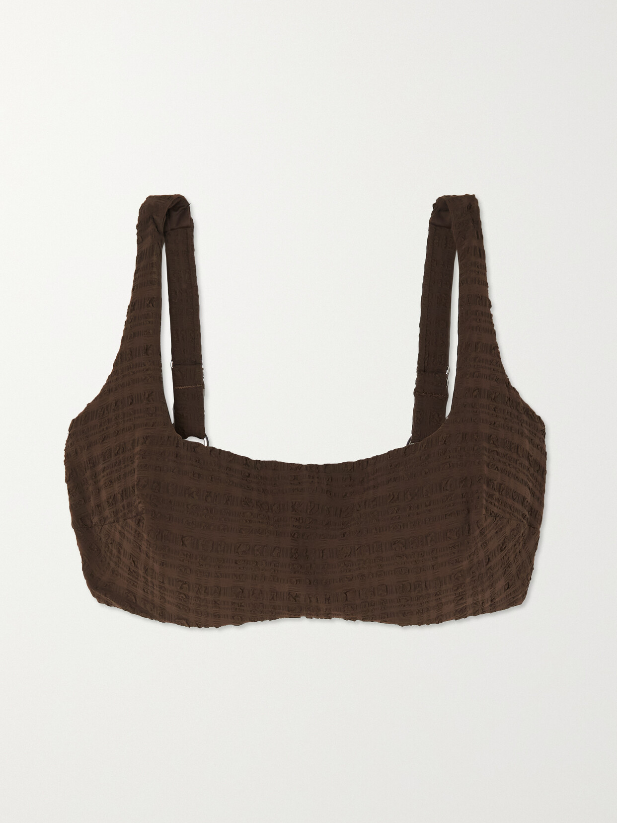 Form and Fold - D-g The Crop Seersucker Underwired Bikini Top - Brown