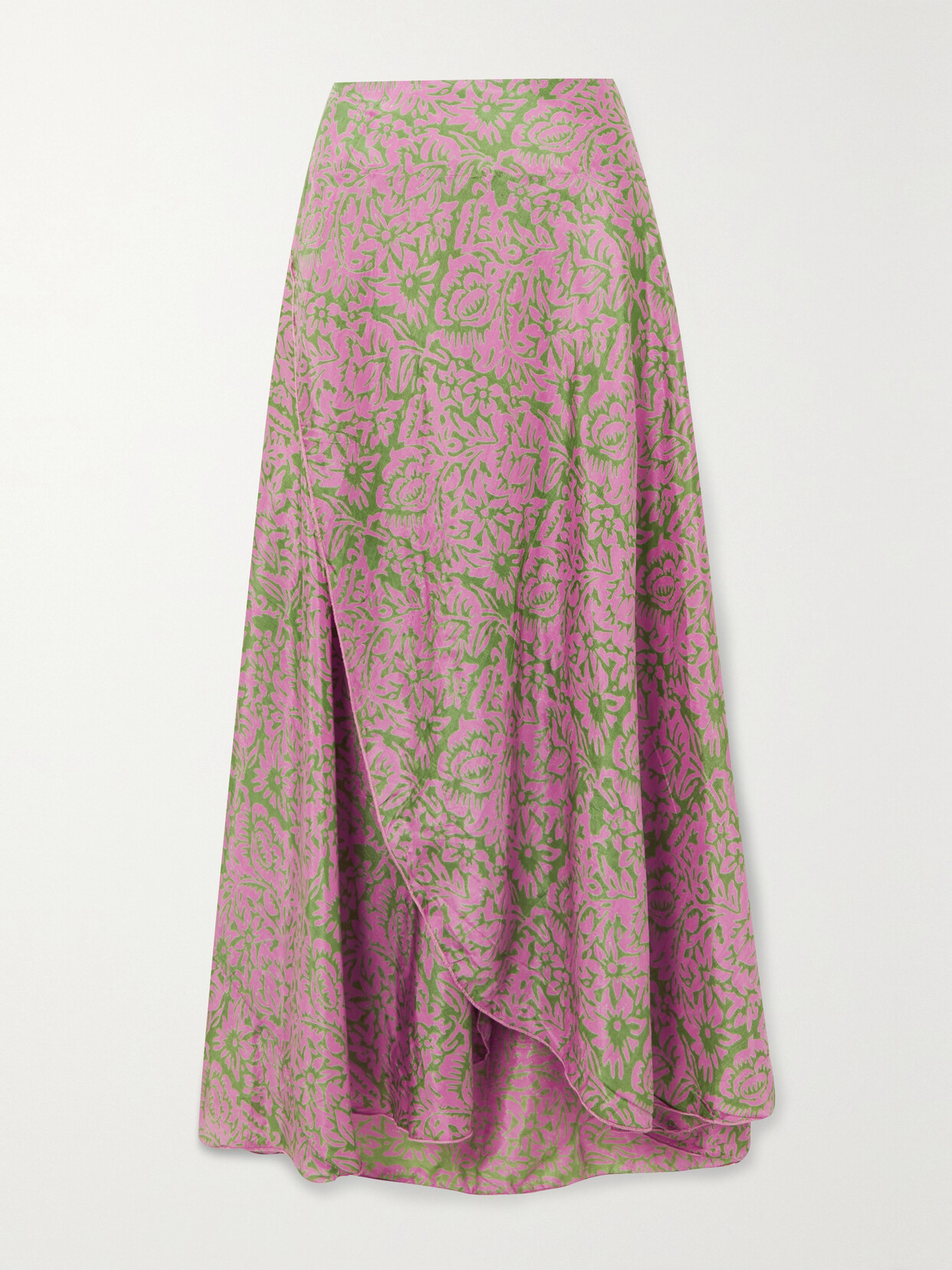 Hannah Artwear Maia Floral-print Silk-habotai Wrap Skirt In Pink