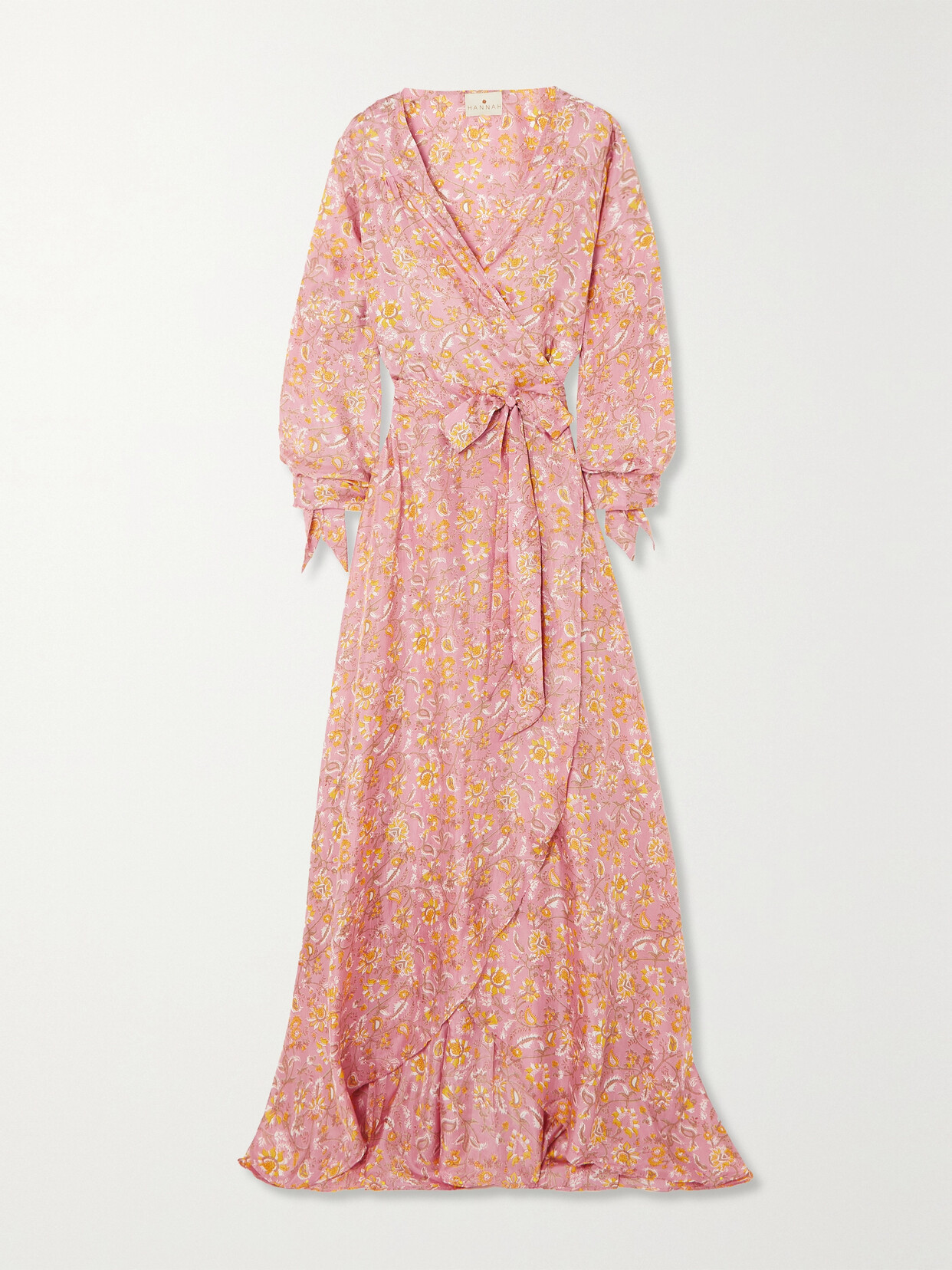 HANNAH ARTWEAR + NET SUSTAIN LUNA FLORAL-PRINT SILK WRAP MAXI DRESS