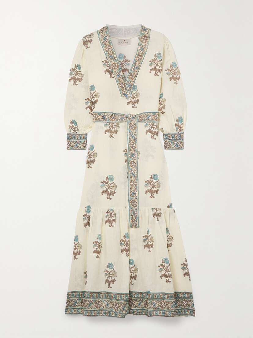 Hannah Artwear Kiya Belted Floral-print Linen Maxi Dress