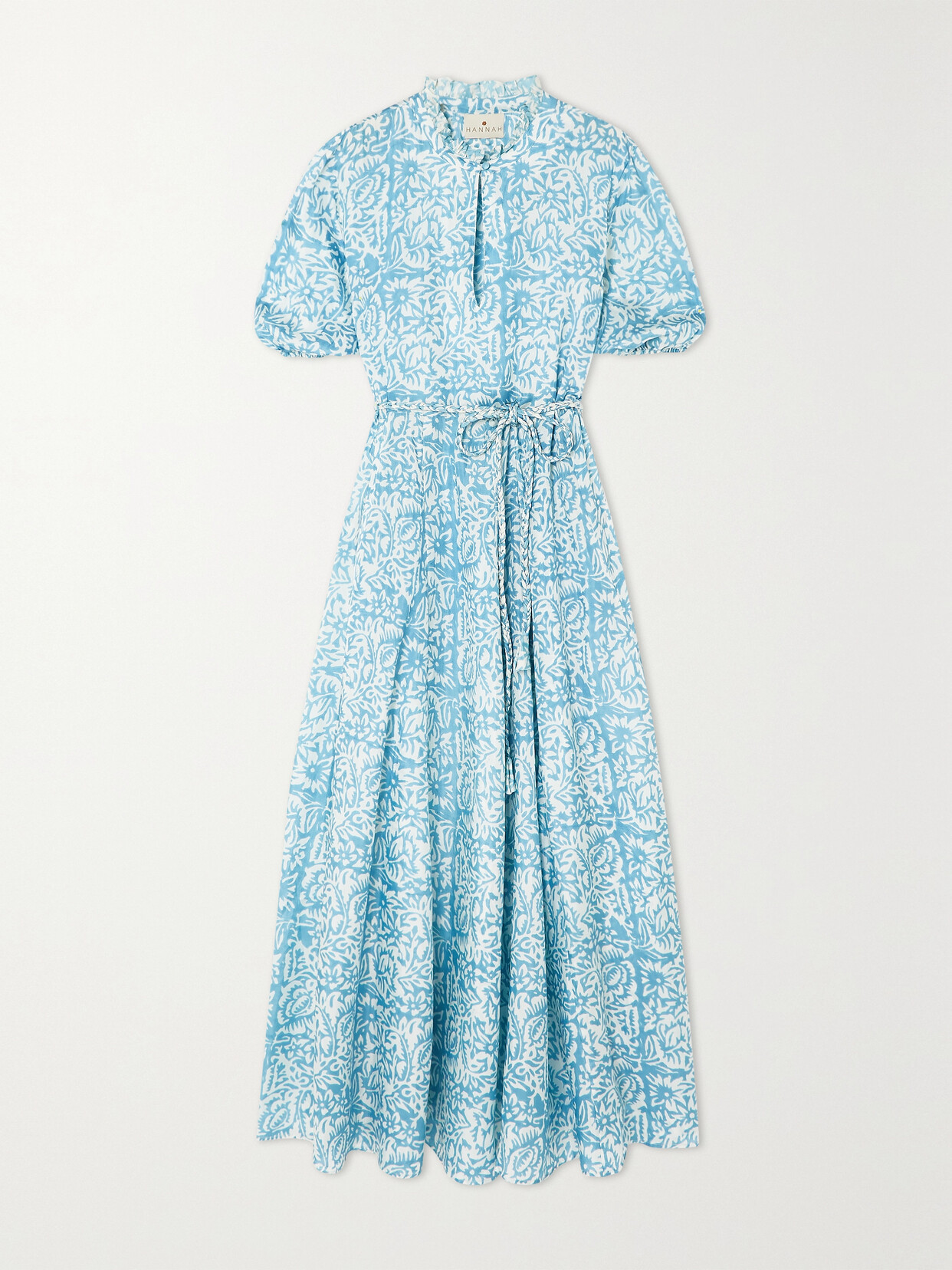 Hannah Artwear - Oceanus Belted Floral-print Silk Maxi Dress - Blue