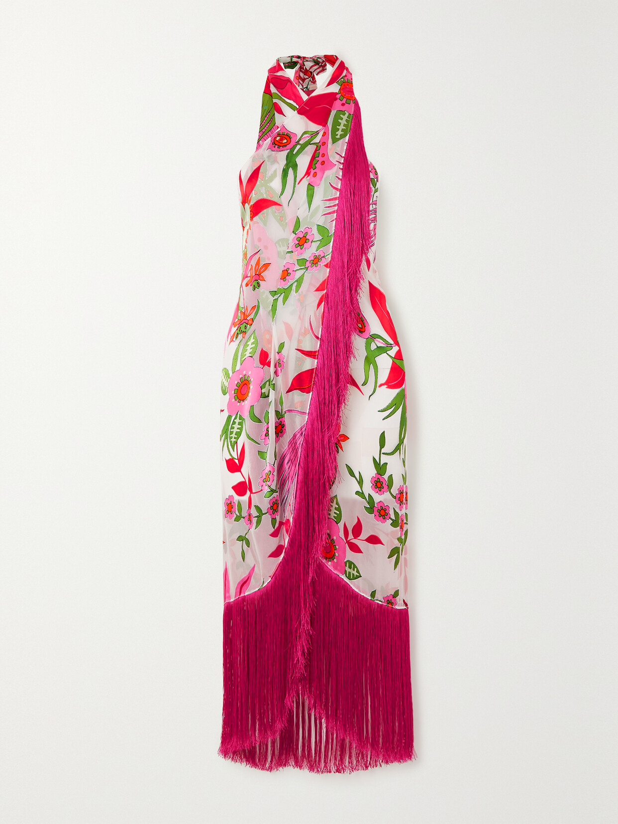 Cult Gaia - Bianca Fringed Appliquéd Silk-blend Chiffon Coverup - Pink