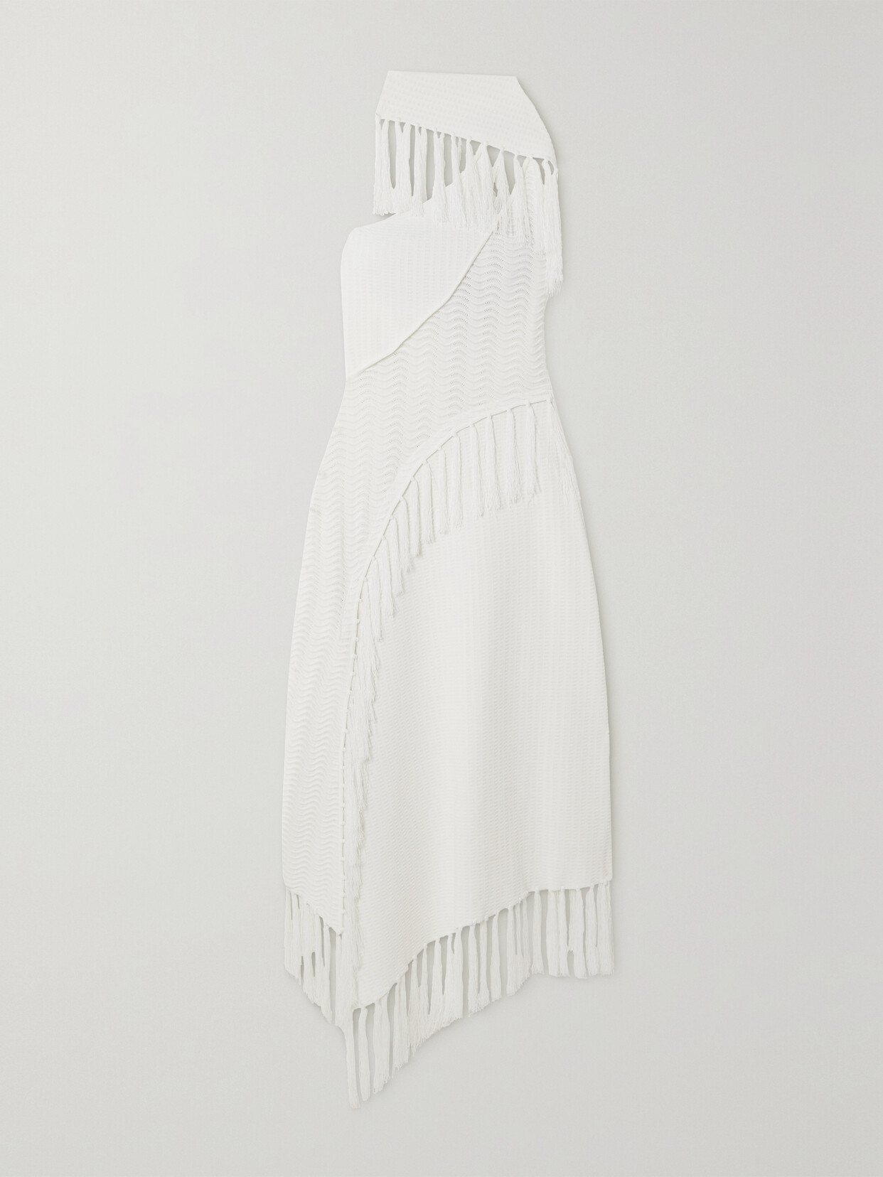 Cult Gaia - Saida One-shoulder Asymmetric Tasseled Pointelle-knit Midi Dress - Off-white