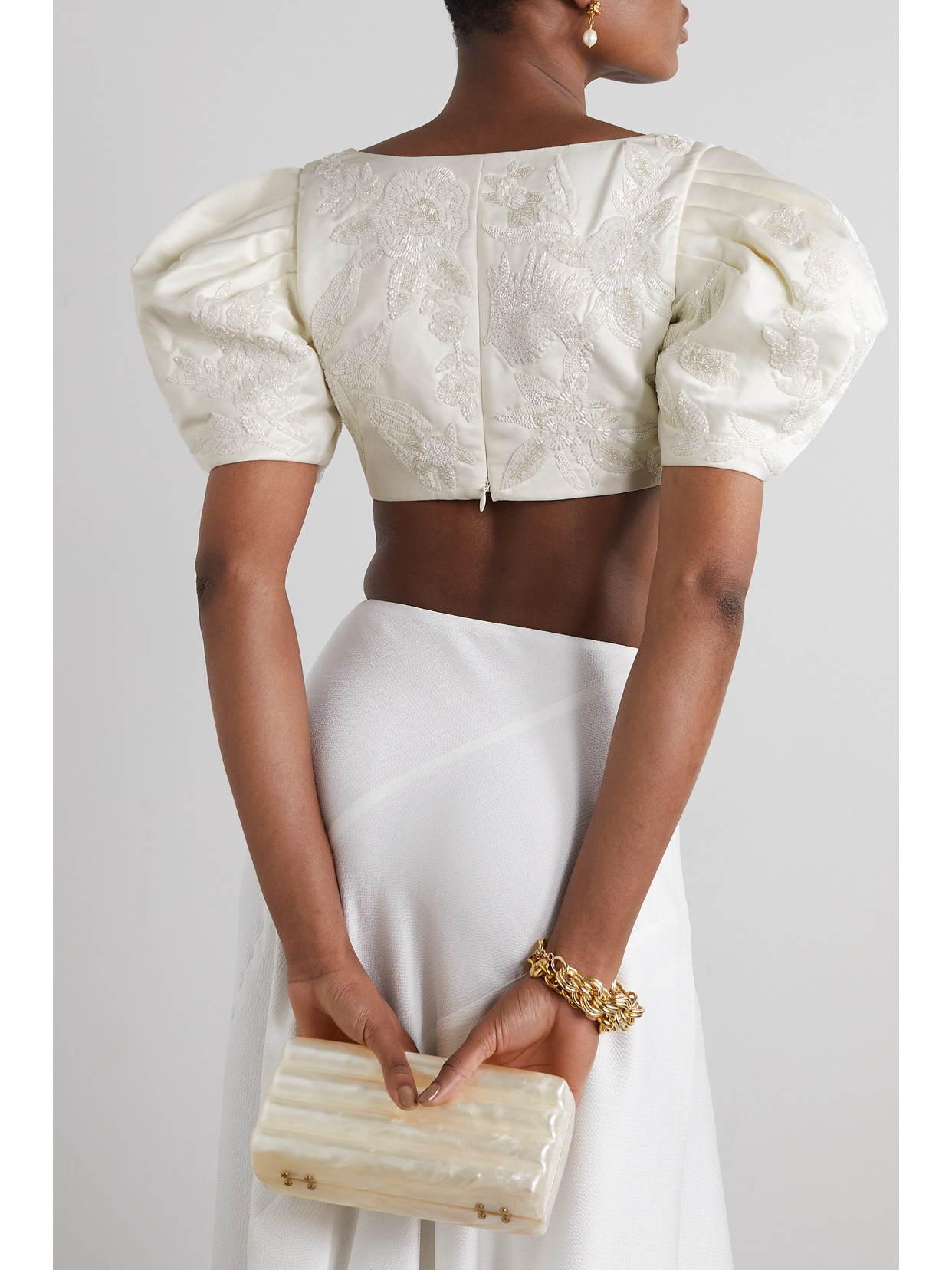 Sinai Cropped Embellished Duchesse-Satin Top