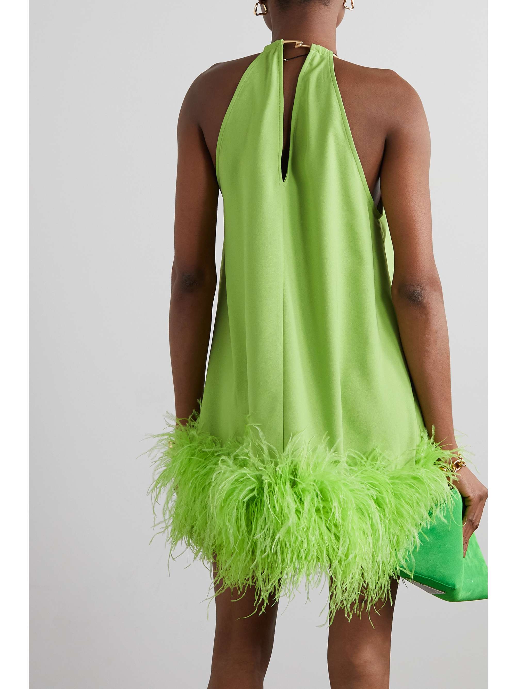 CULT GAIA Reeves feather-trimmed embellished crepe mini dress