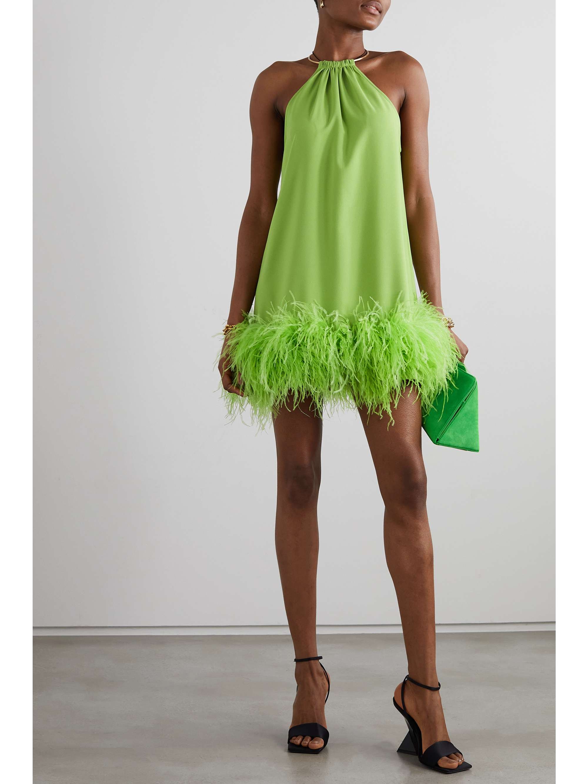 CULT GAIA Reeves feather-trimmed embellished crepe mini dress