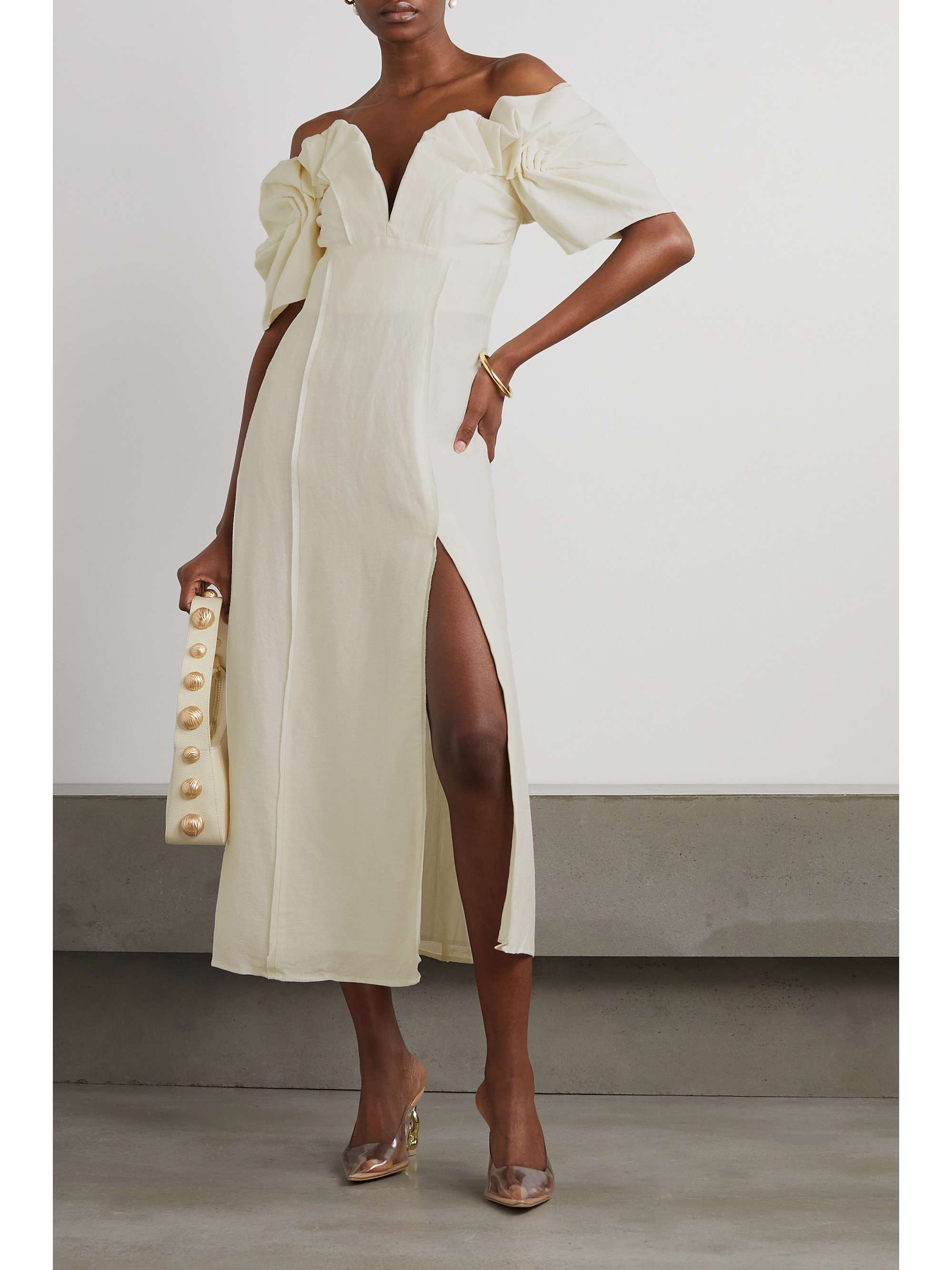 CULT GAIA Muna off-the-shoulder gathered woven midi dress