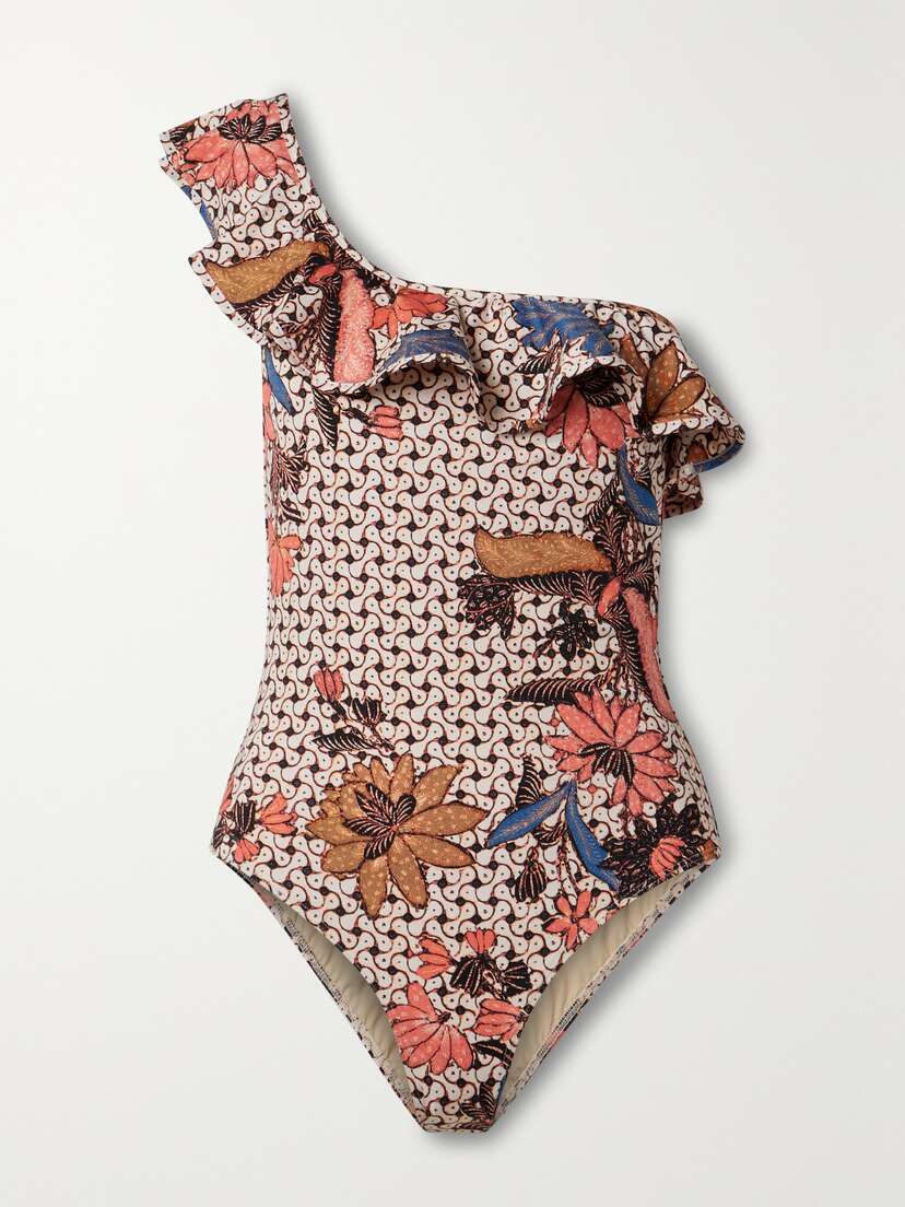 Ulla Johnson Martina Ruffled One-shoulder Printed Swimsuit