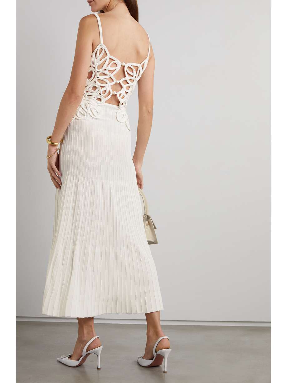 CULT GAIA Nalda crocheted cotton and pleated stretchknit midi dress