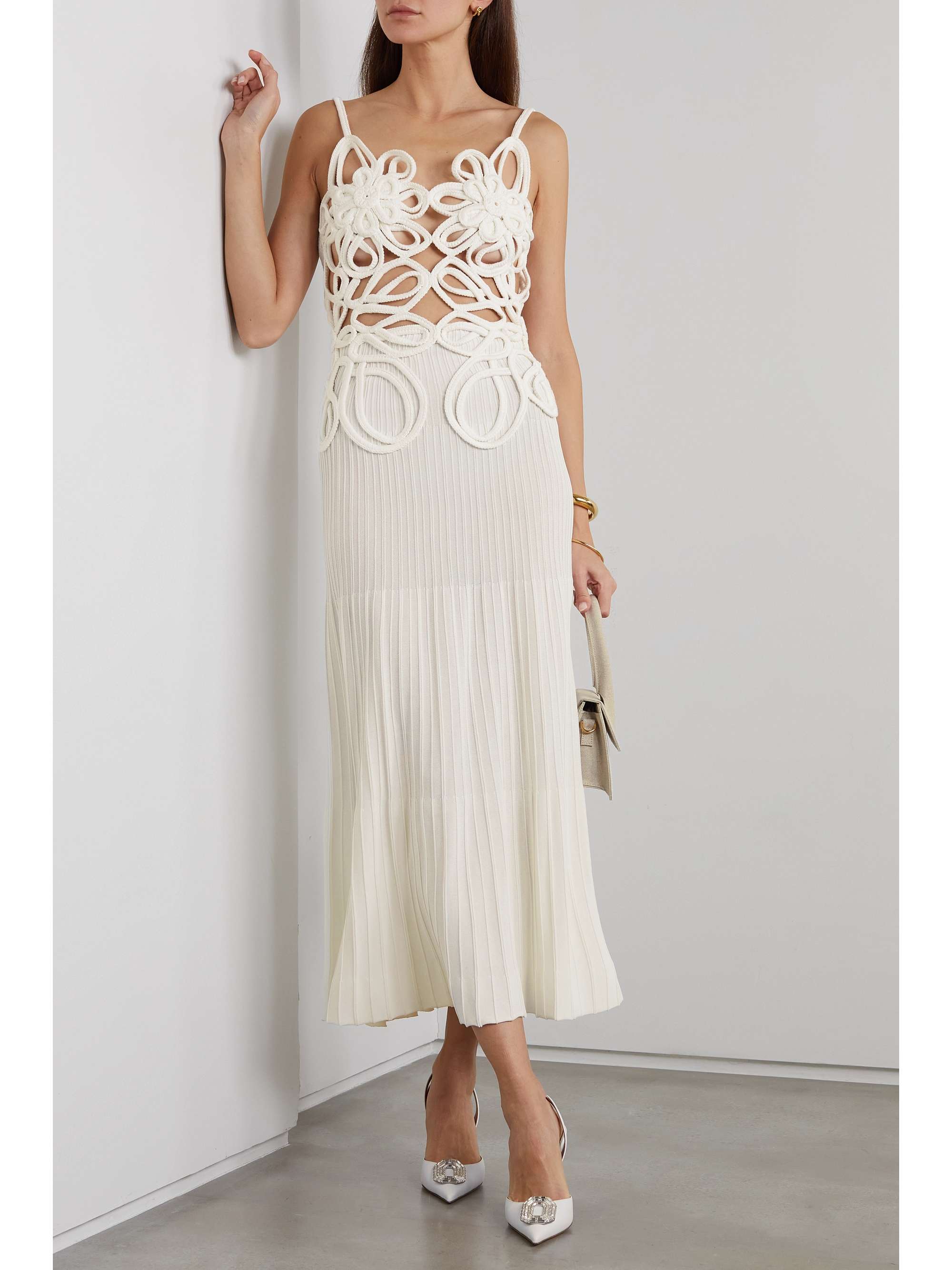 CULT GAIA Nalda crocheted cotton and pleated stretchknit midi dress