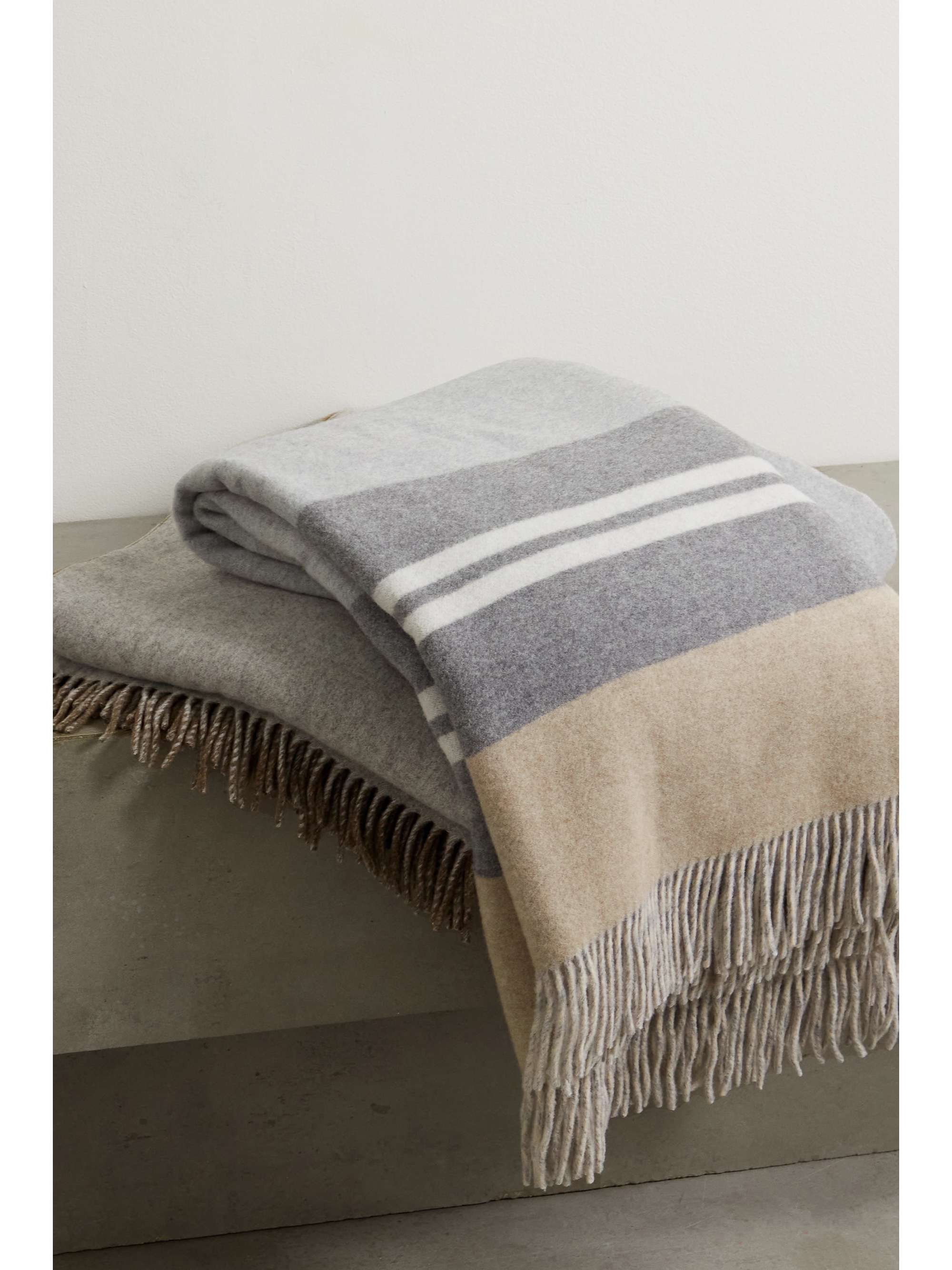 BRUNELLO CUCINELLI Fringed striped cashmere blanket NETAPORTER
